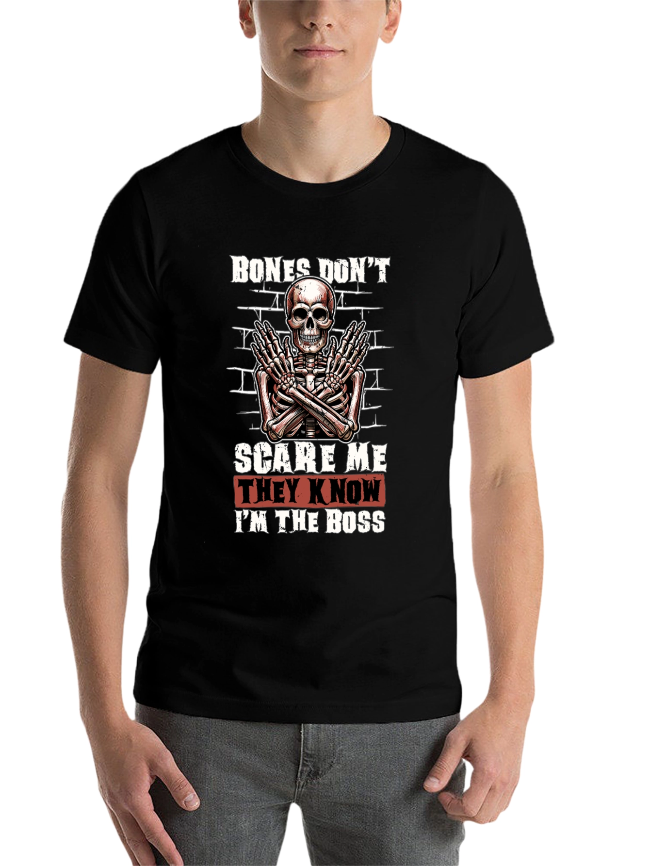 Black Bones Don't Scare Me Skeleton Graphic Tee view 7