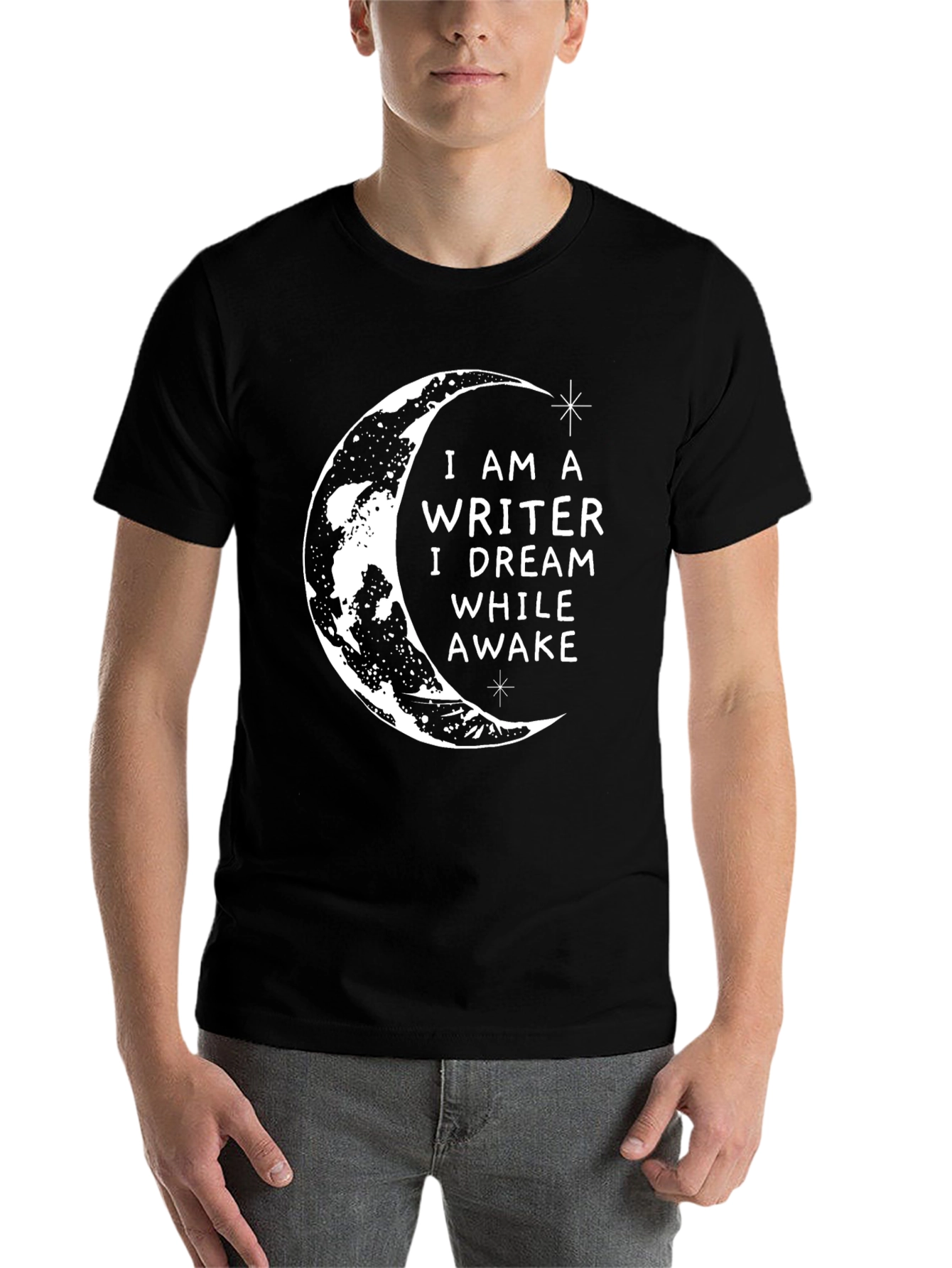Black Writer Dreamer Graphic Tee - Black Crescent Moon T-Shirt view 7