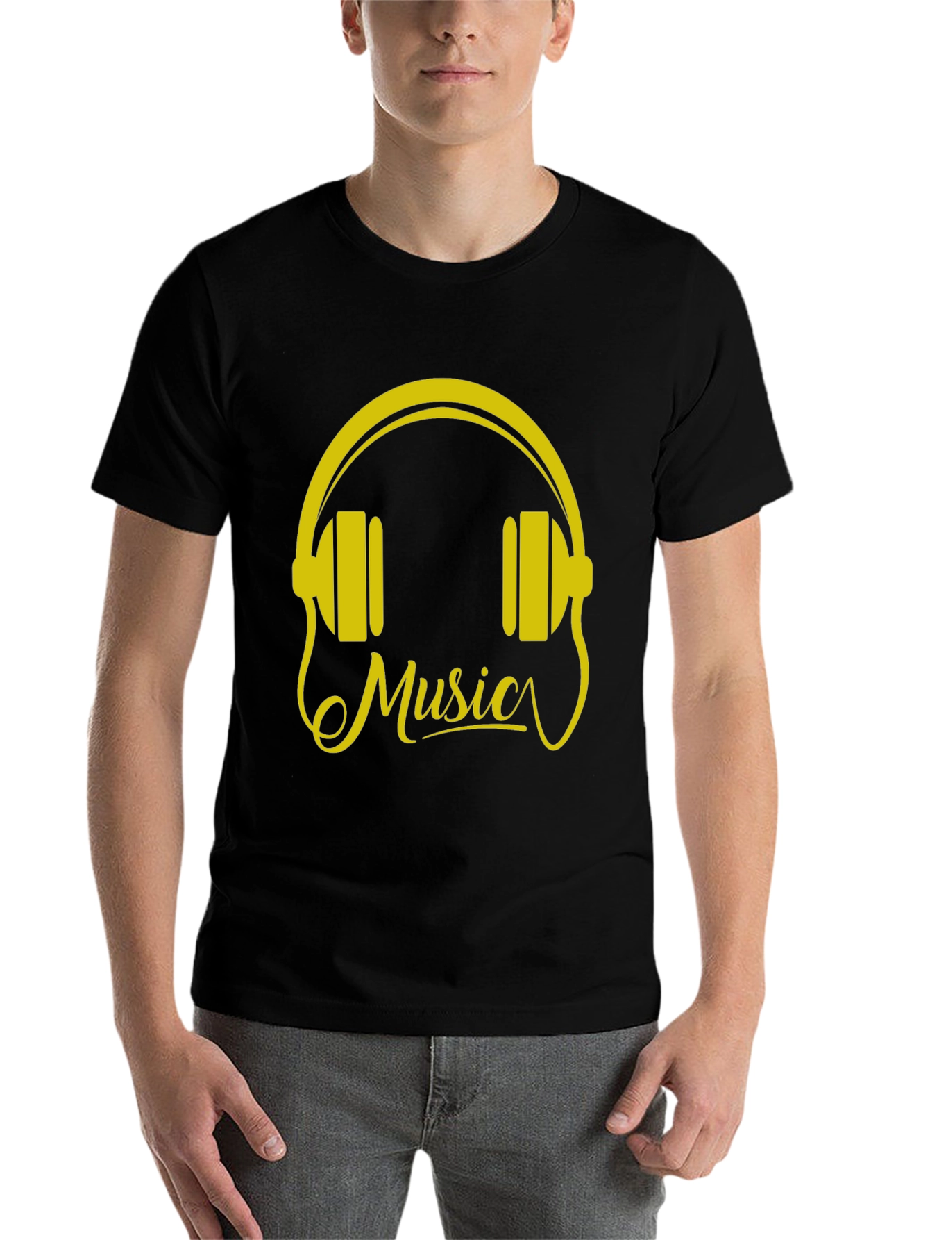 Music Headphones Graphic Tee - Black Cotton T-Shirt - 7