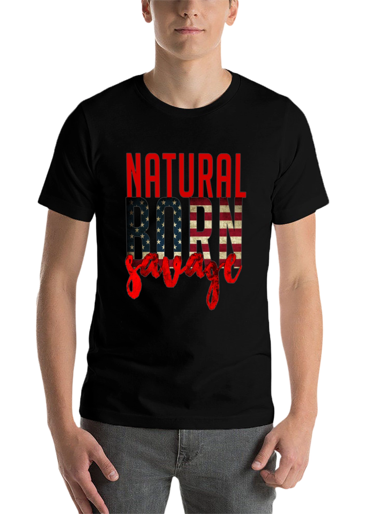 Black Natural Born Savage Graphic Tee view 7