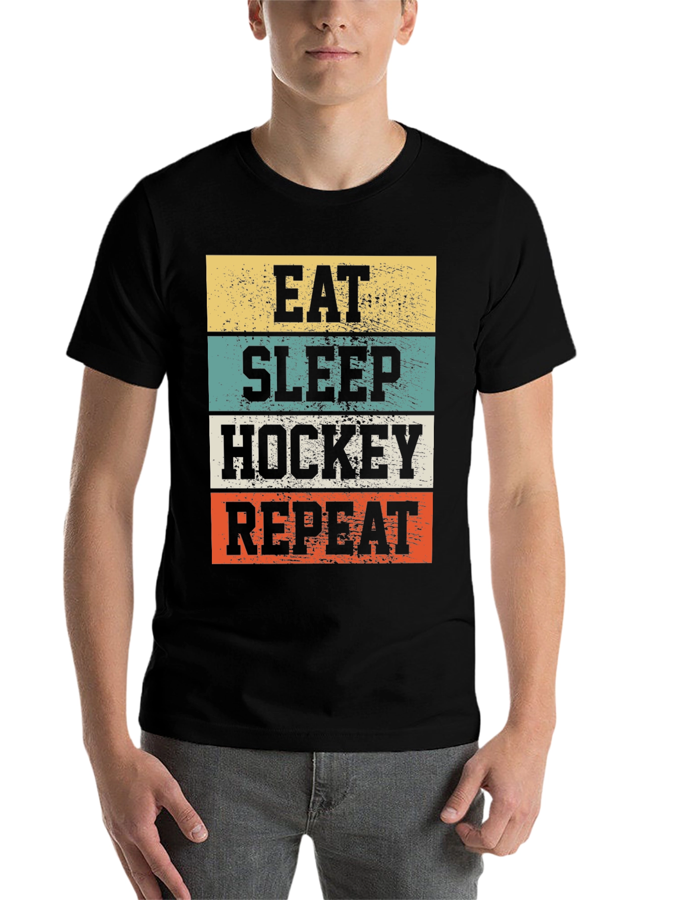 Black Eat Sleep Hockey Repeat Graphic T-Shirt view 7