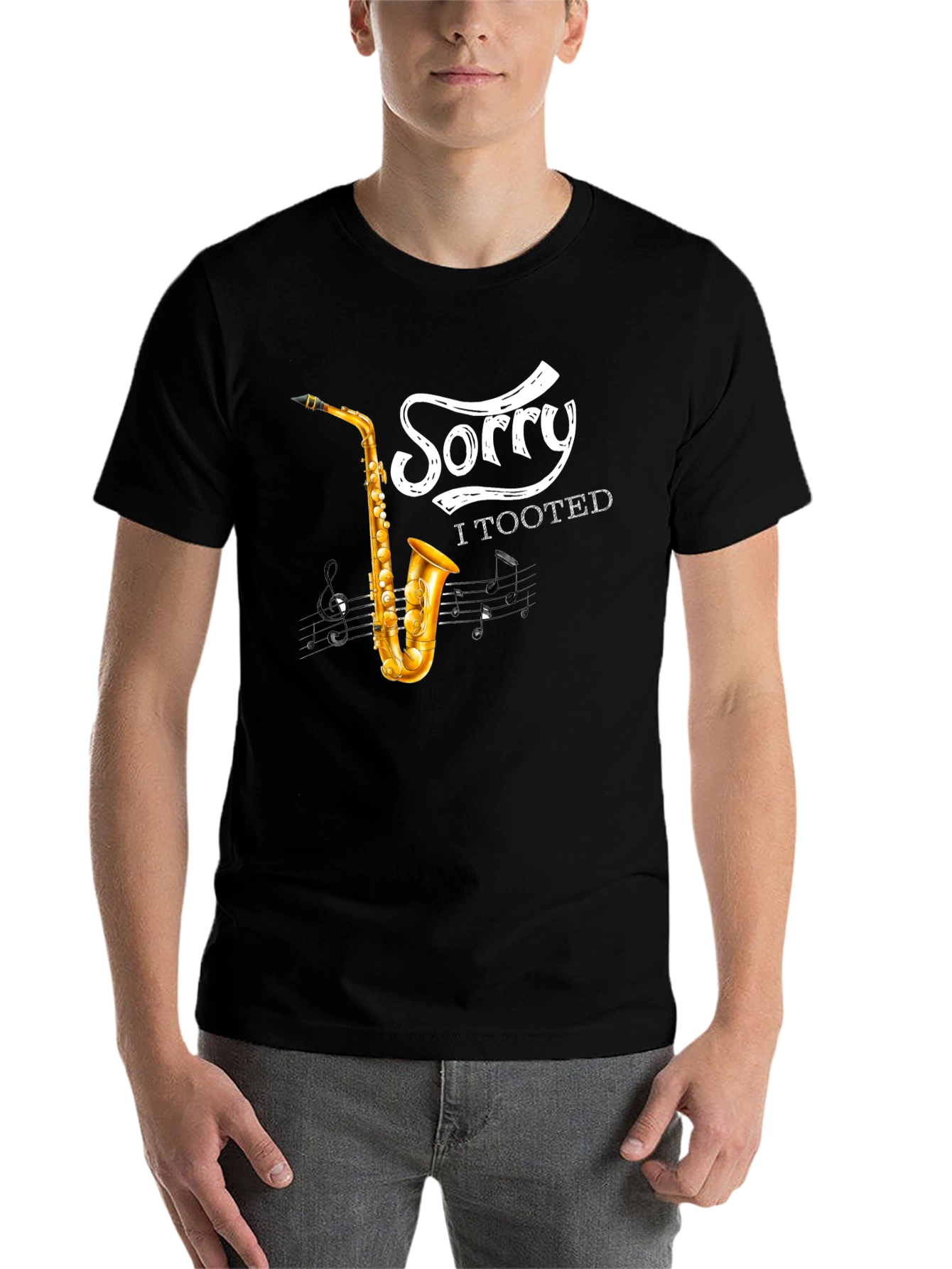 Black Saxophone 'Sorry I Tooted' Graphic Tee view 7