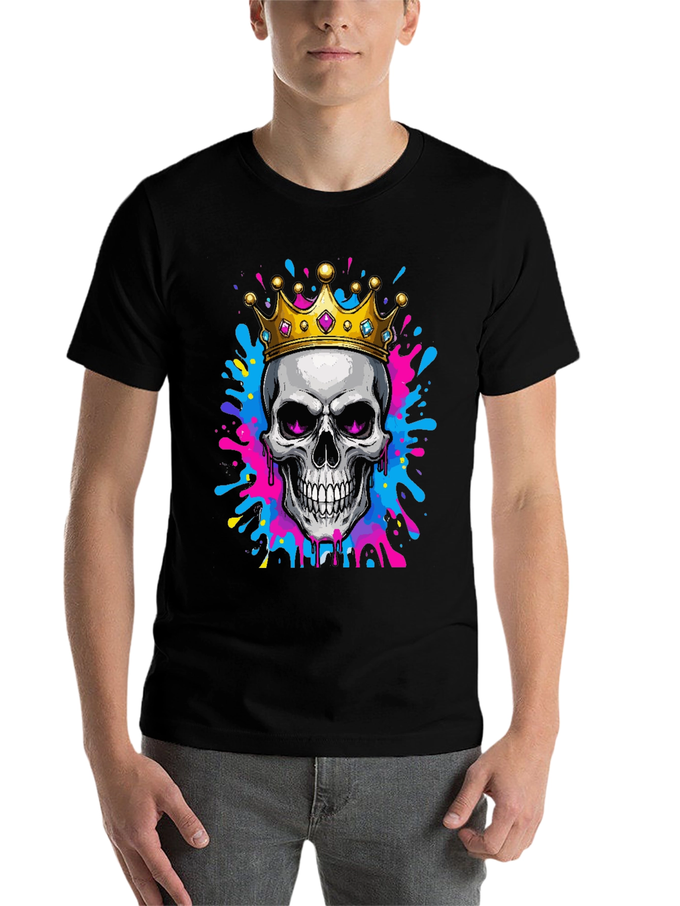 Black Skull King Graphic Tee - Bold Artistic Design view 7