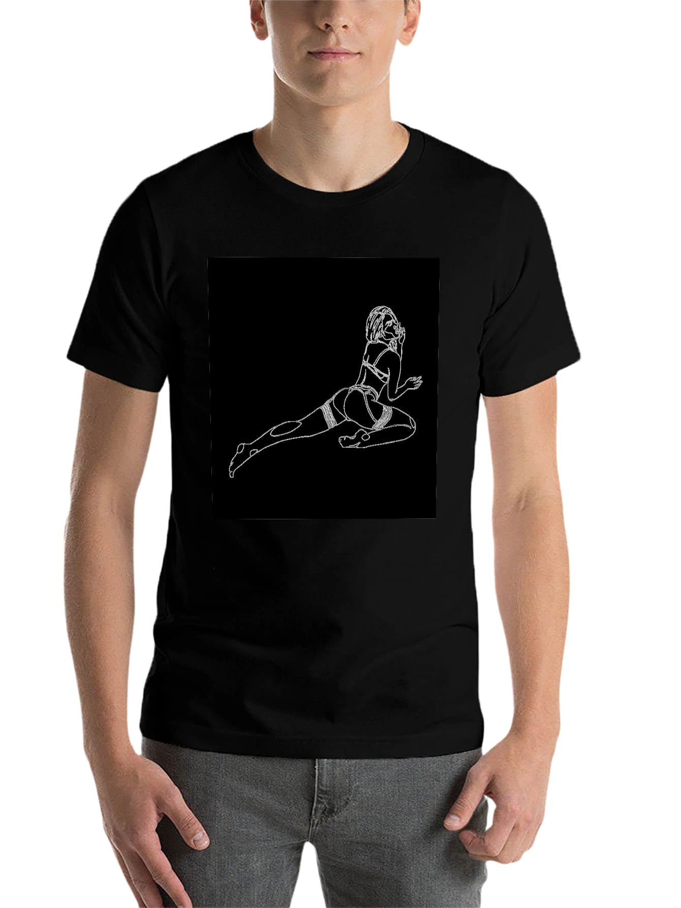 Black Black T-Shirt with Risque Line Art view 7