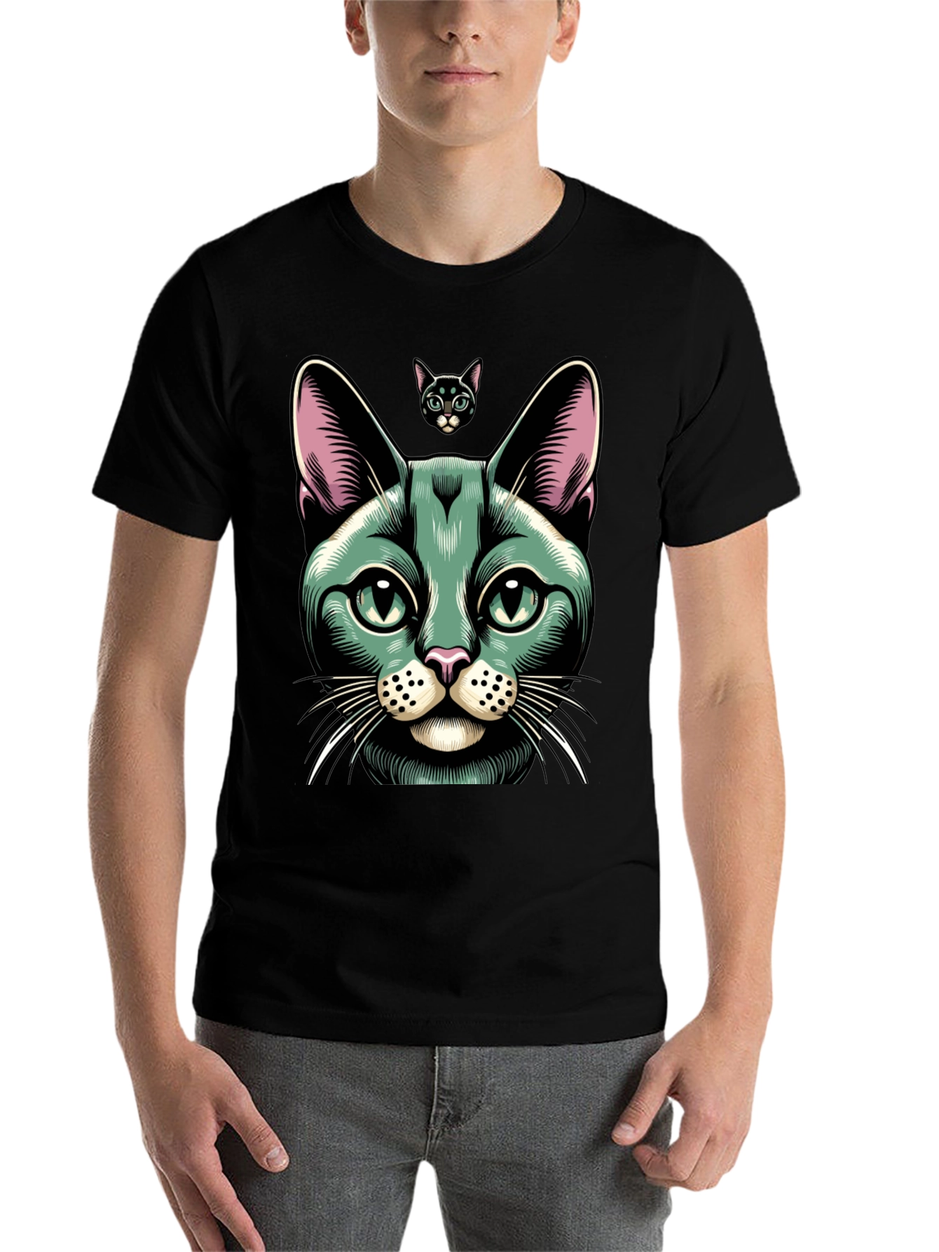 Black Cool Cat Graphic Tee - Black Cotton Blend view 7