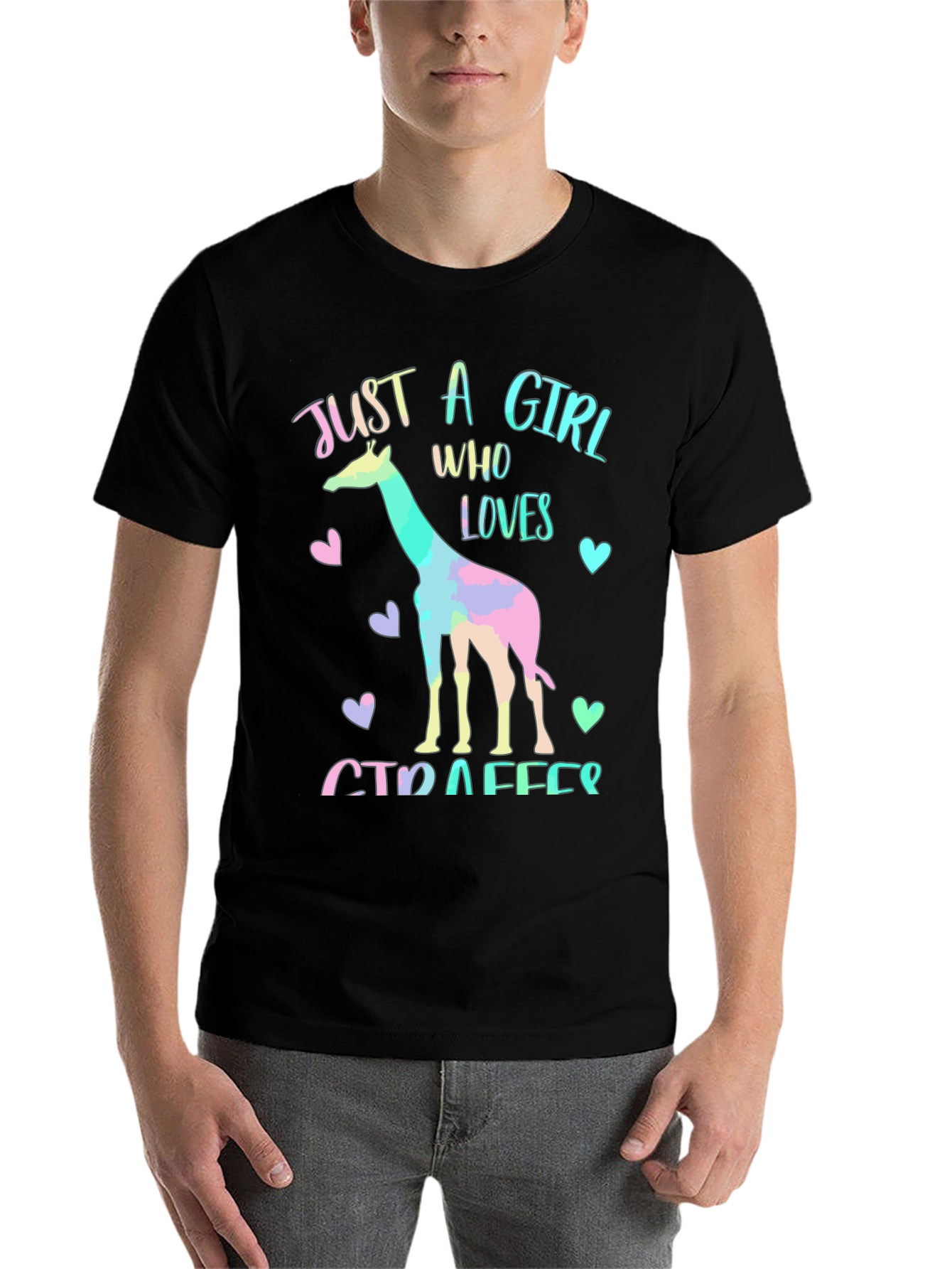 Black Giraffe Lover T-Shirt - Just A Girl Who Loves Giraffes Tee view 7