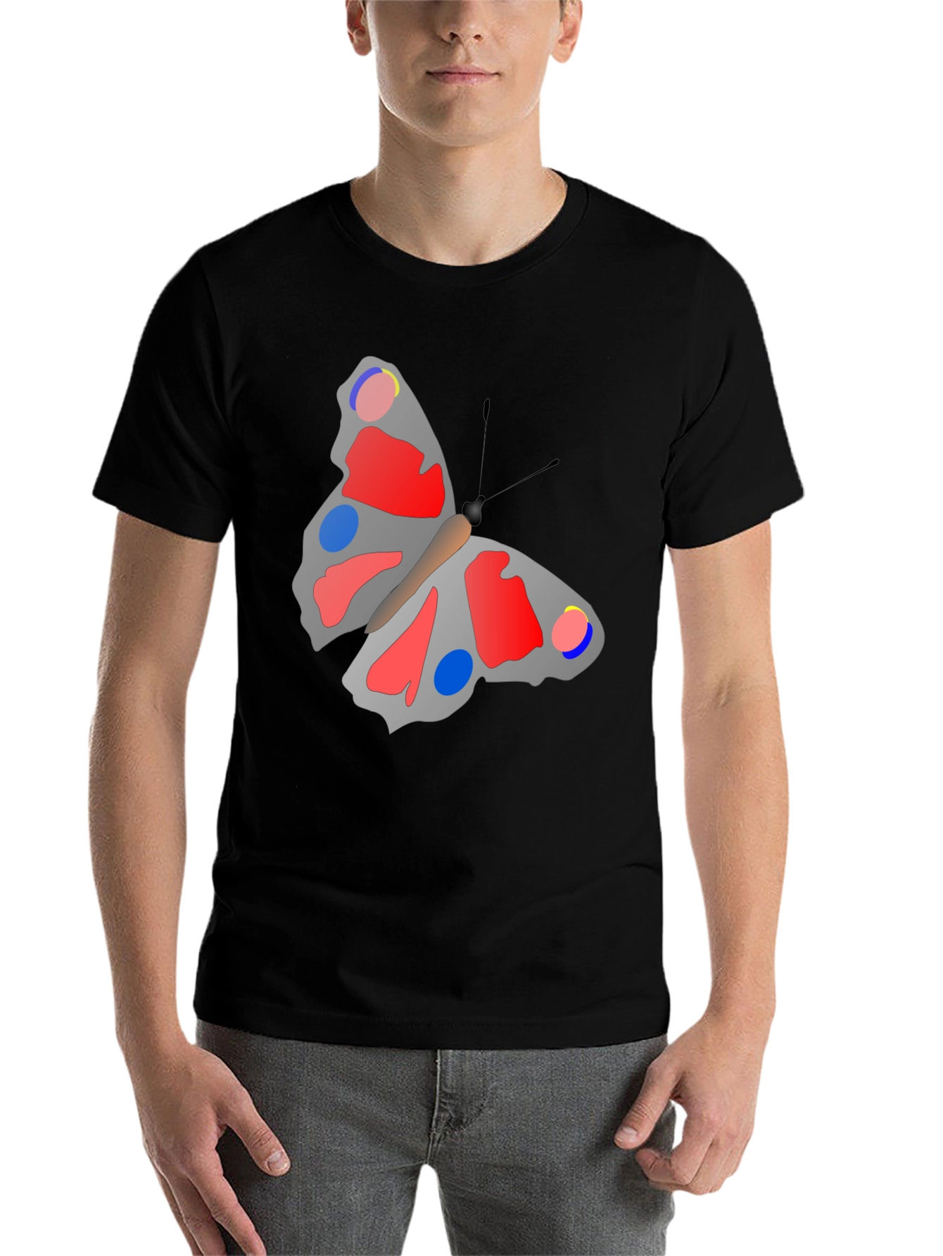 Butterfly Graphic Print Black T-Shirt - 7