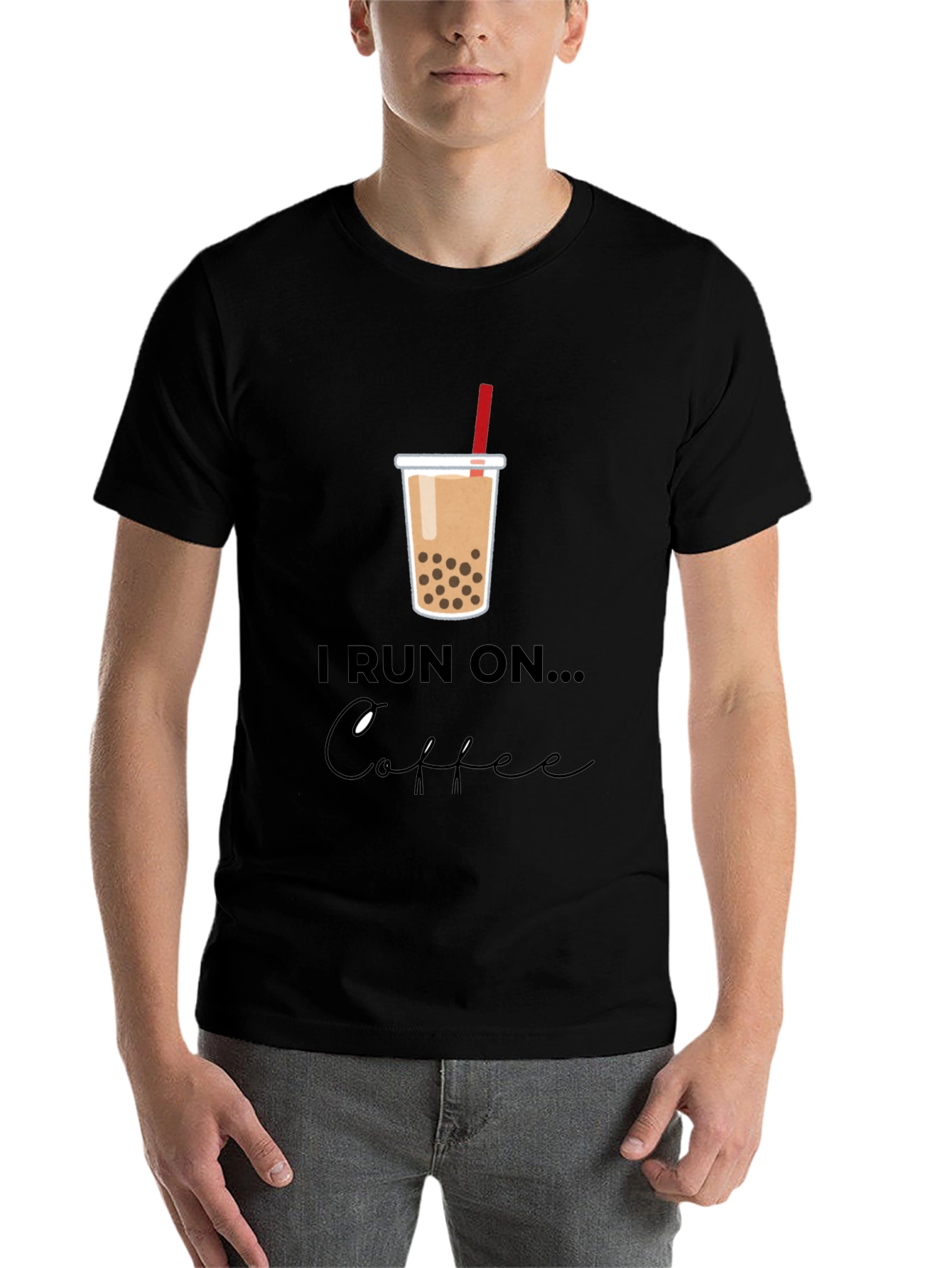 Black I Run on Boba Bubble Tea Graphic T-Shirt view 7