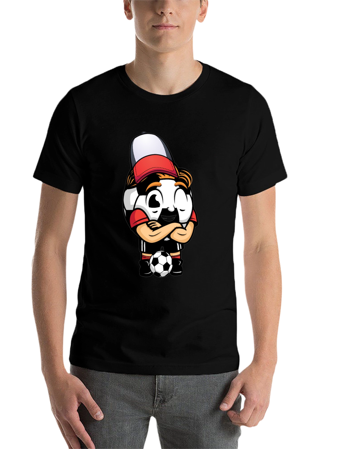 Black Soccer Ball Cartoon T-Shirt - Cool Graphic Tee view 7