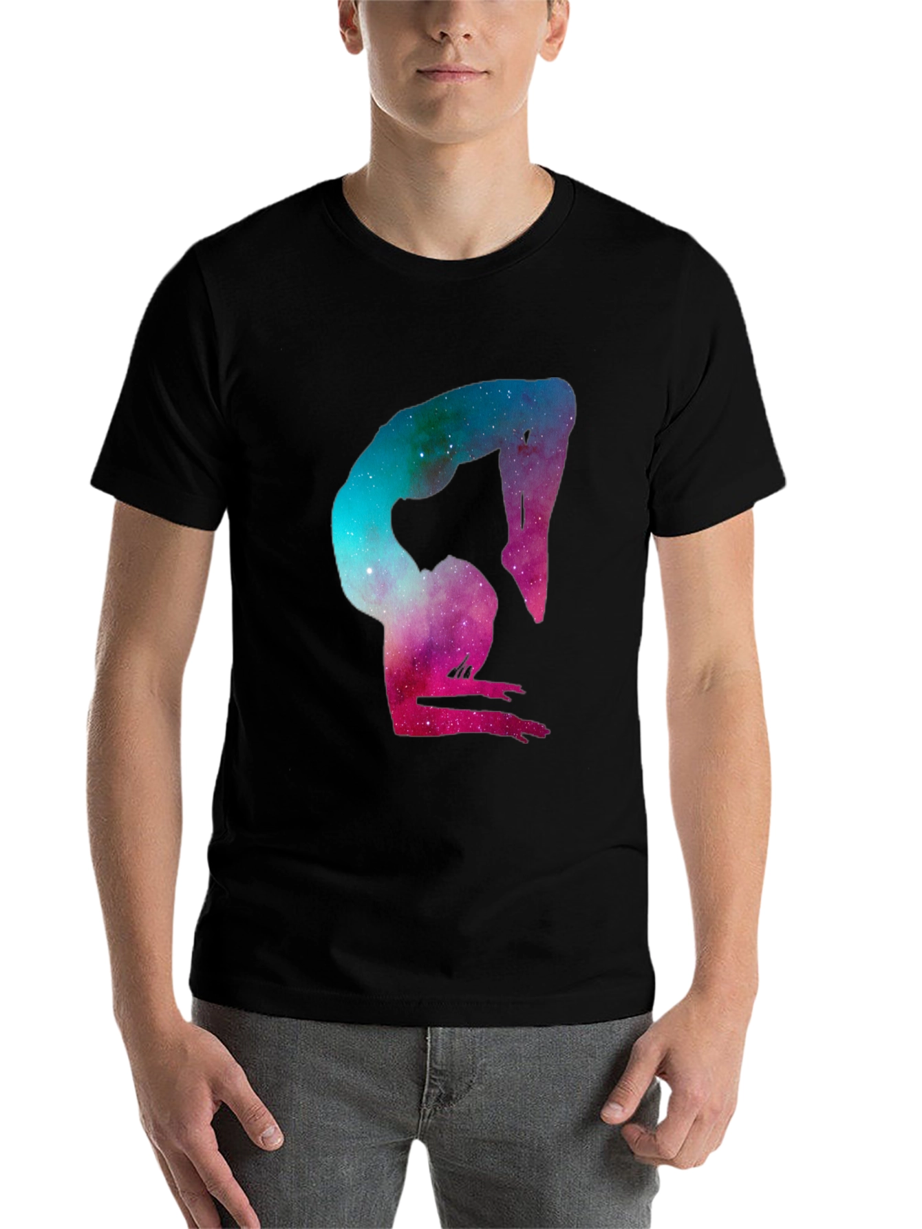 Black Cosmic Yoga Pose Graphic Tee - Black Cotton Blend view 7