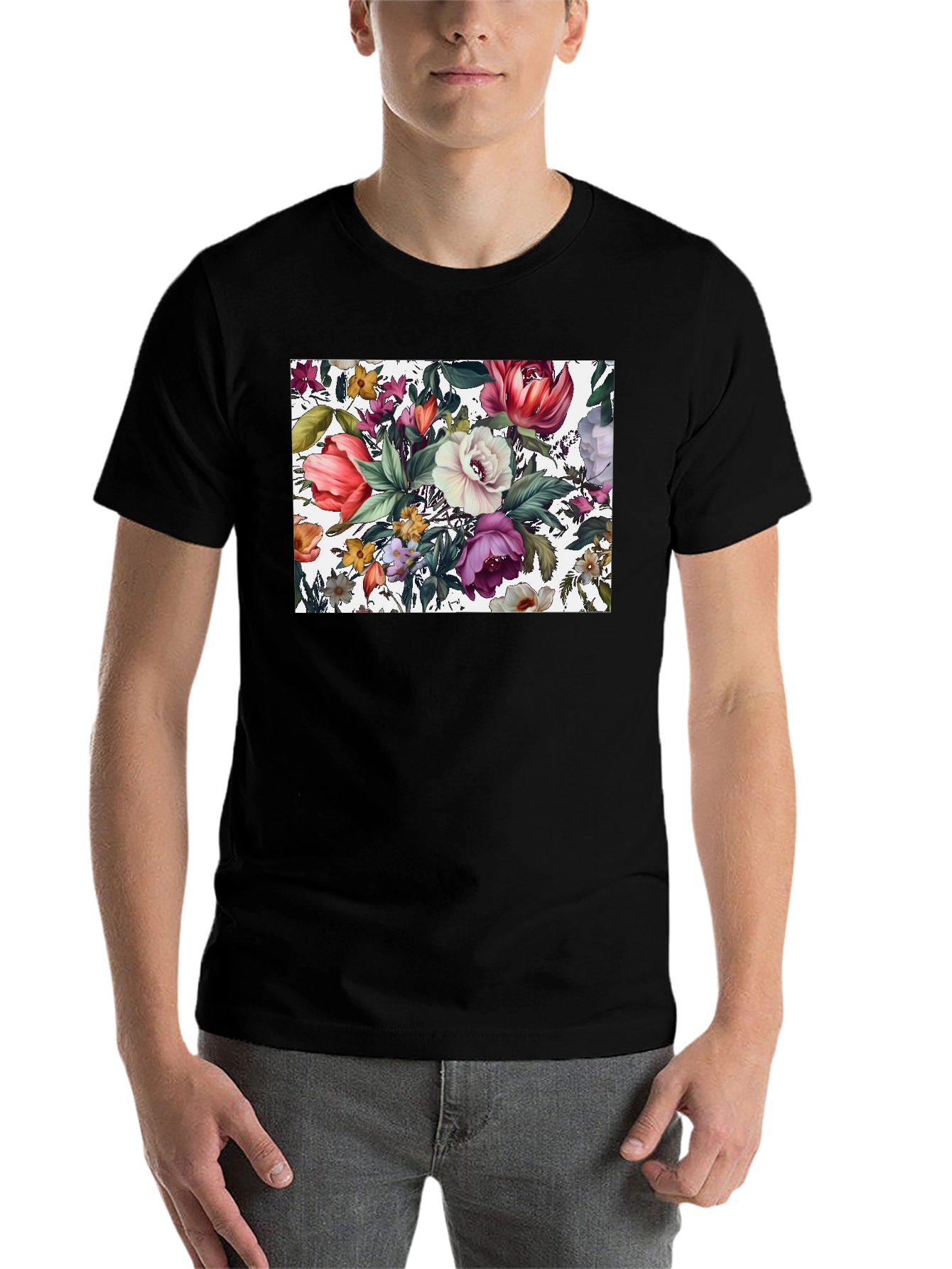 Black Floral Print Black T-Shirt view 7