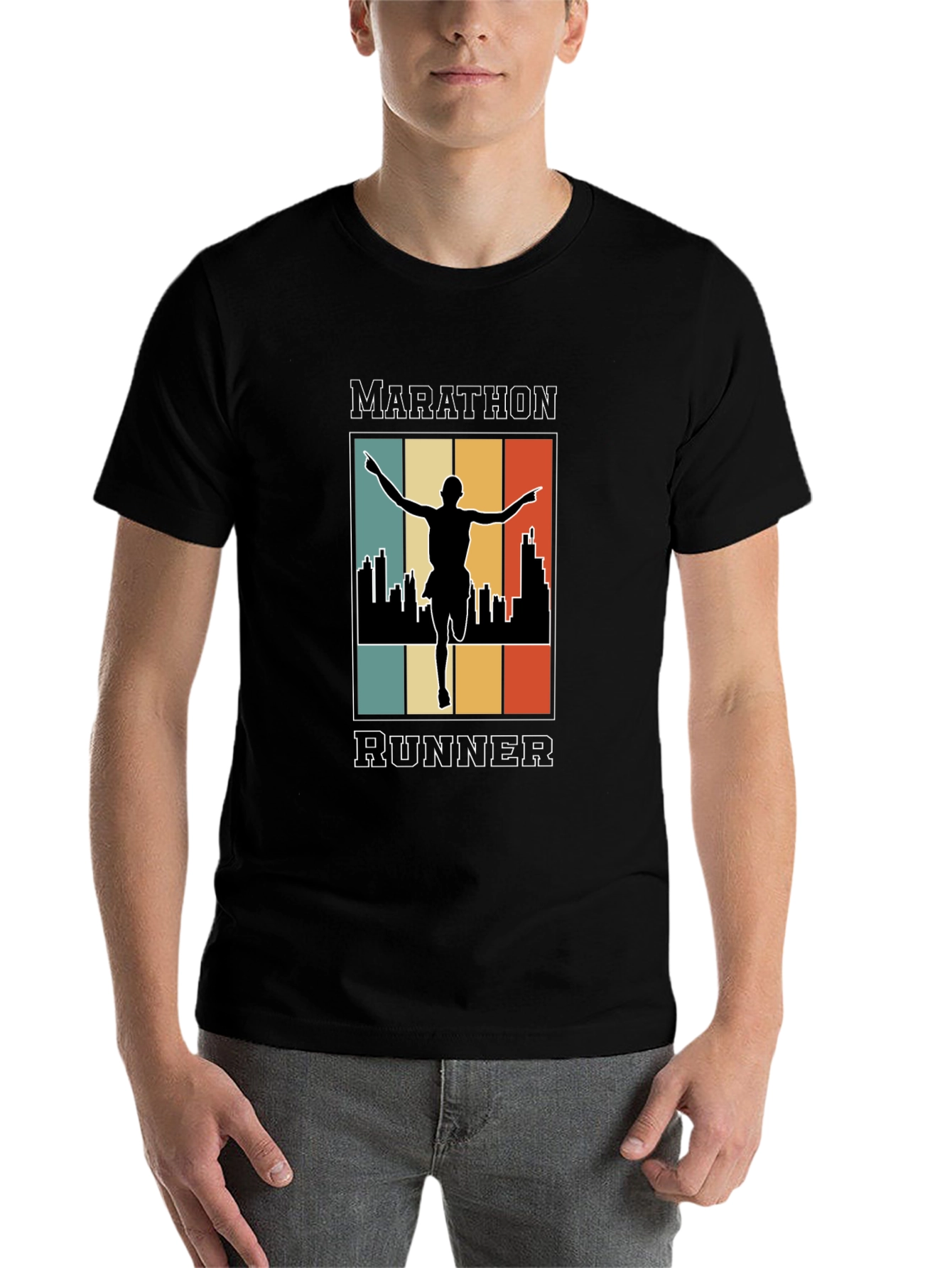 Black Marathon Runner Graphic Tee - Retro Style view 7