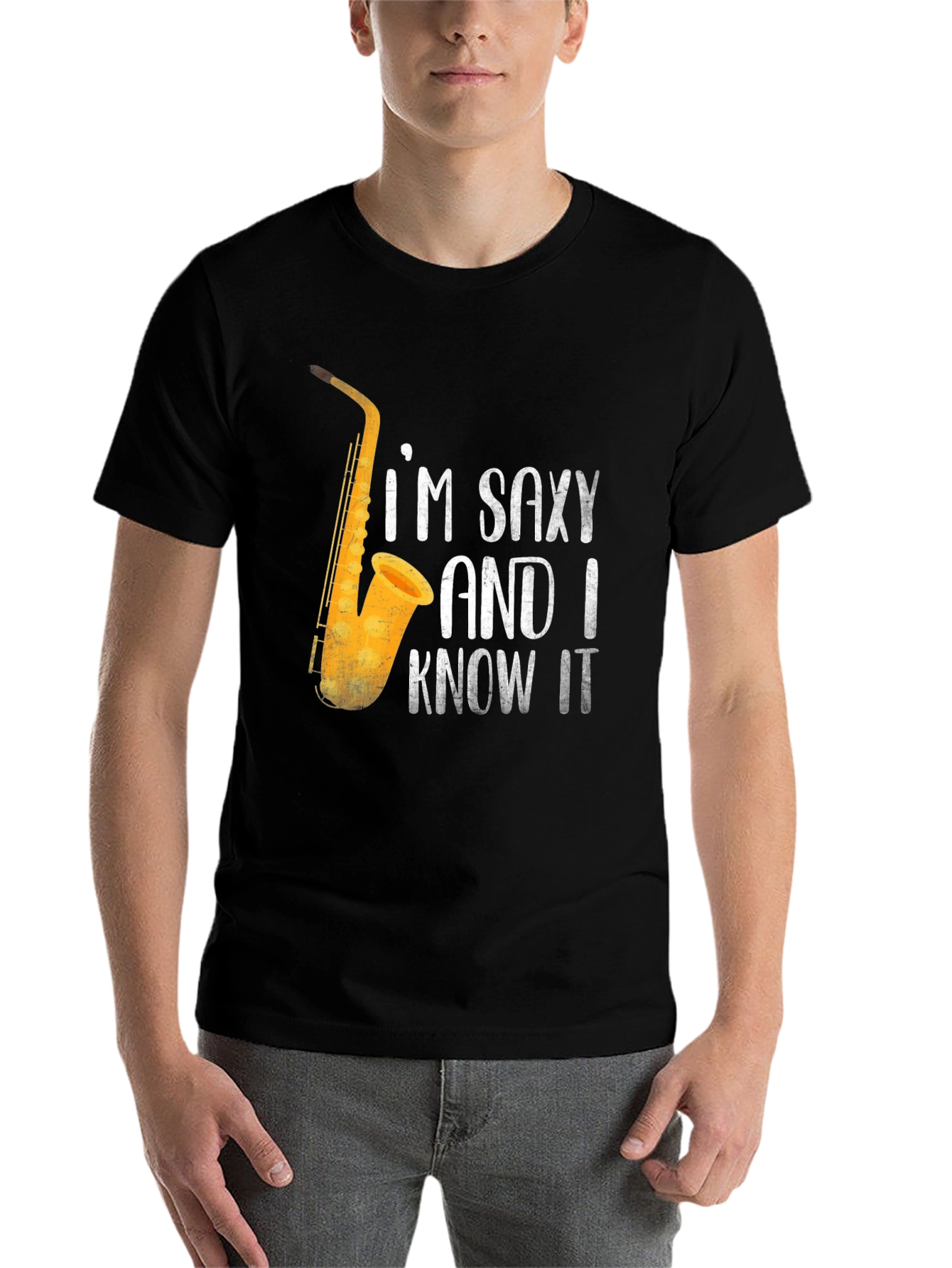 Black Saxy & I Know It T-Shirt | Funny Saxophone Player Tee view 7