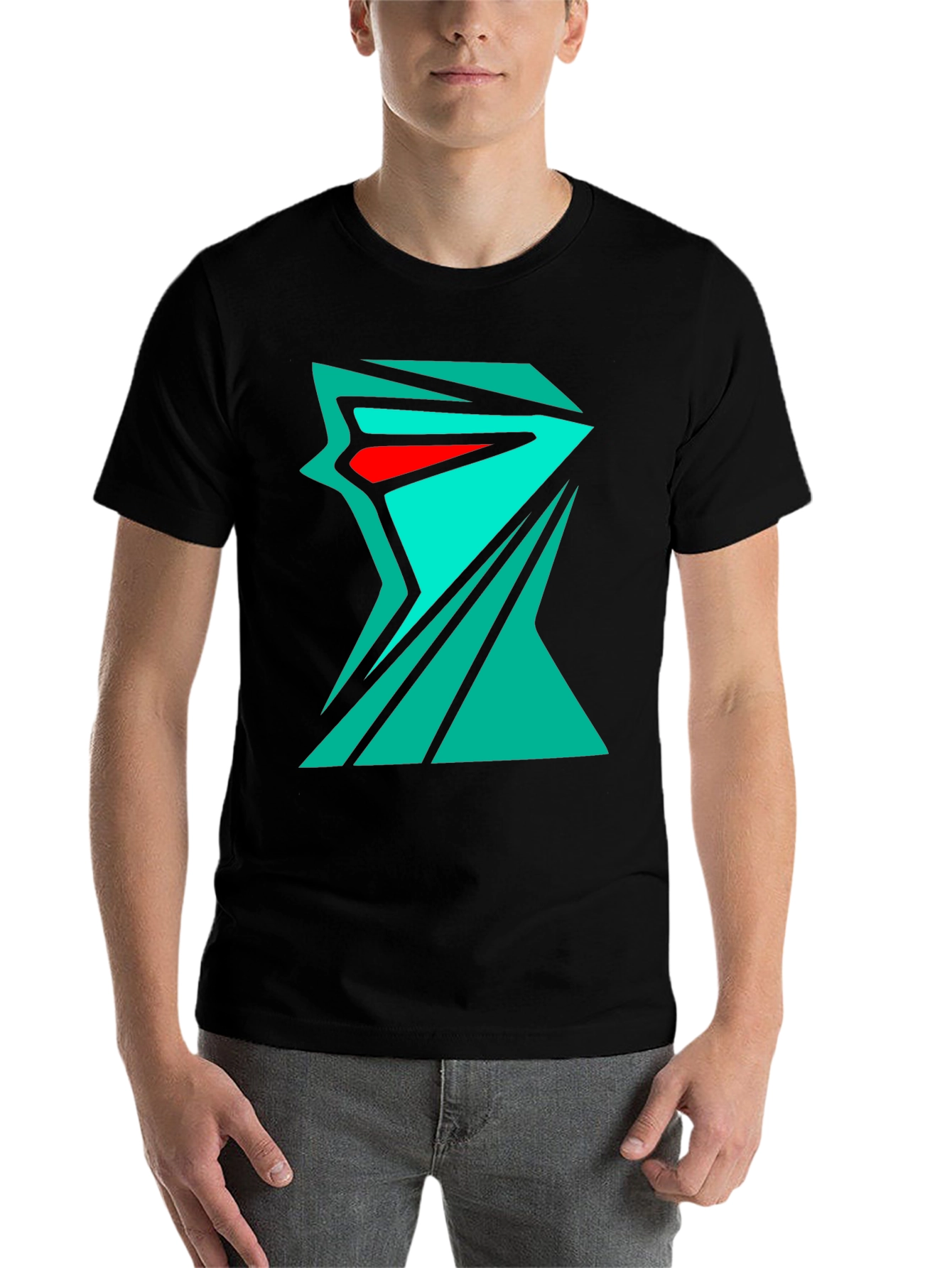 Black Abstract Geometric Tee - Edgy Streetwear Style view 7