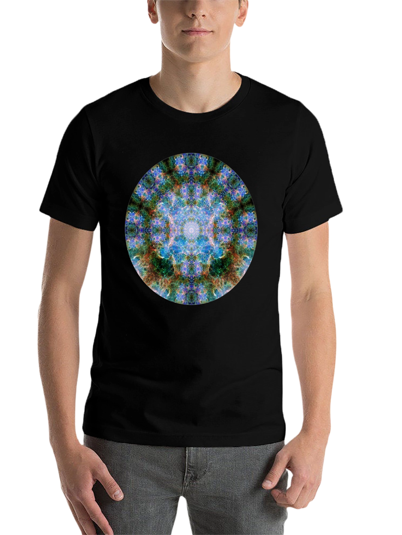 Black Abstract Mandala Graphic Print Crew Neck T-Shirt view 7