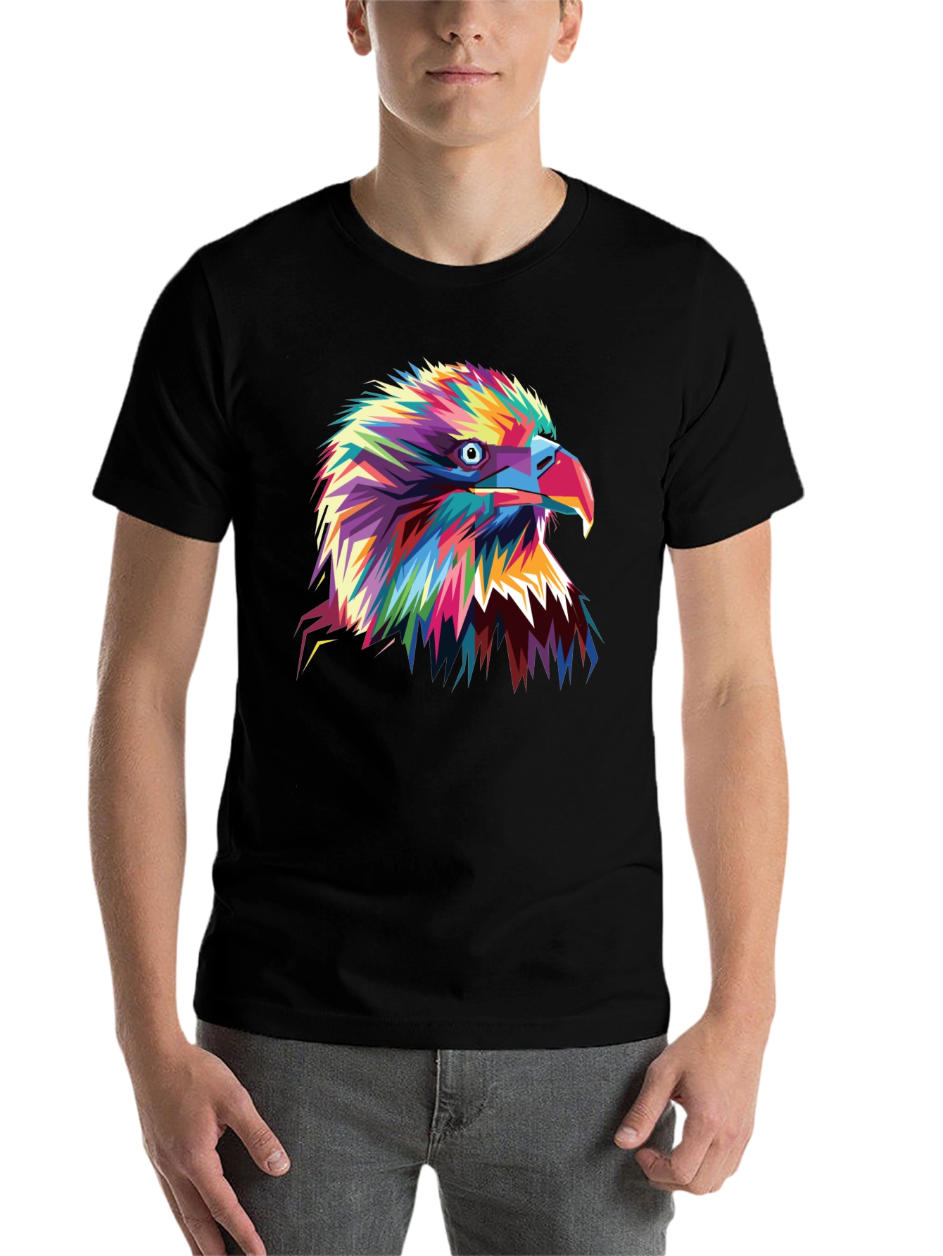 Black Vibrant Eagle Graphic Tee - Bold Colorful Bird Art view 7