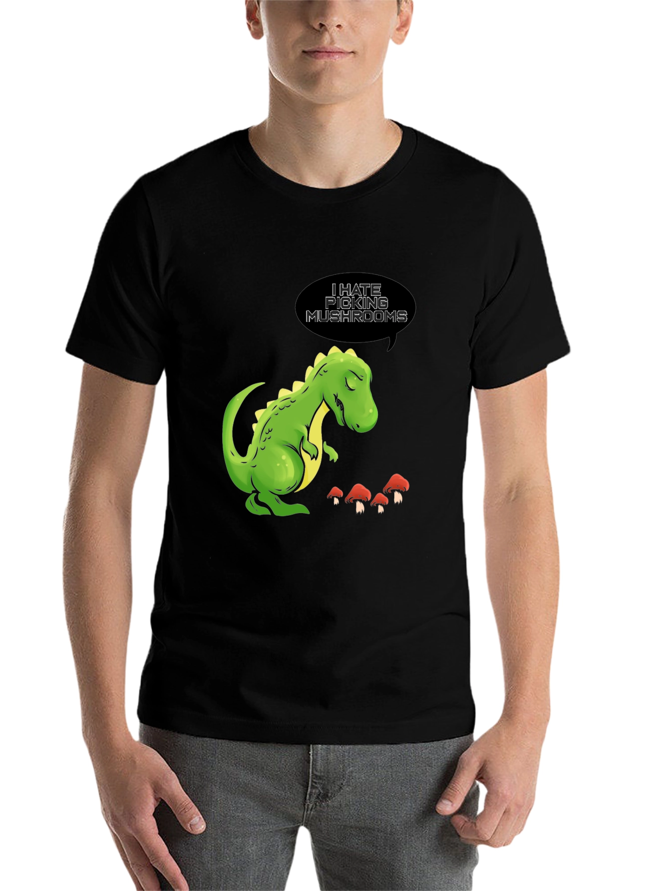 Black Funny Dinosaur T-Shirt - I Hate Picking Mushrooms view 7
