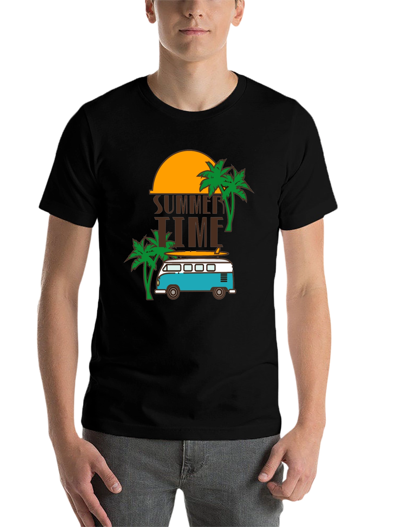 Black Summer Time Beach Van Graphic Tee view 7