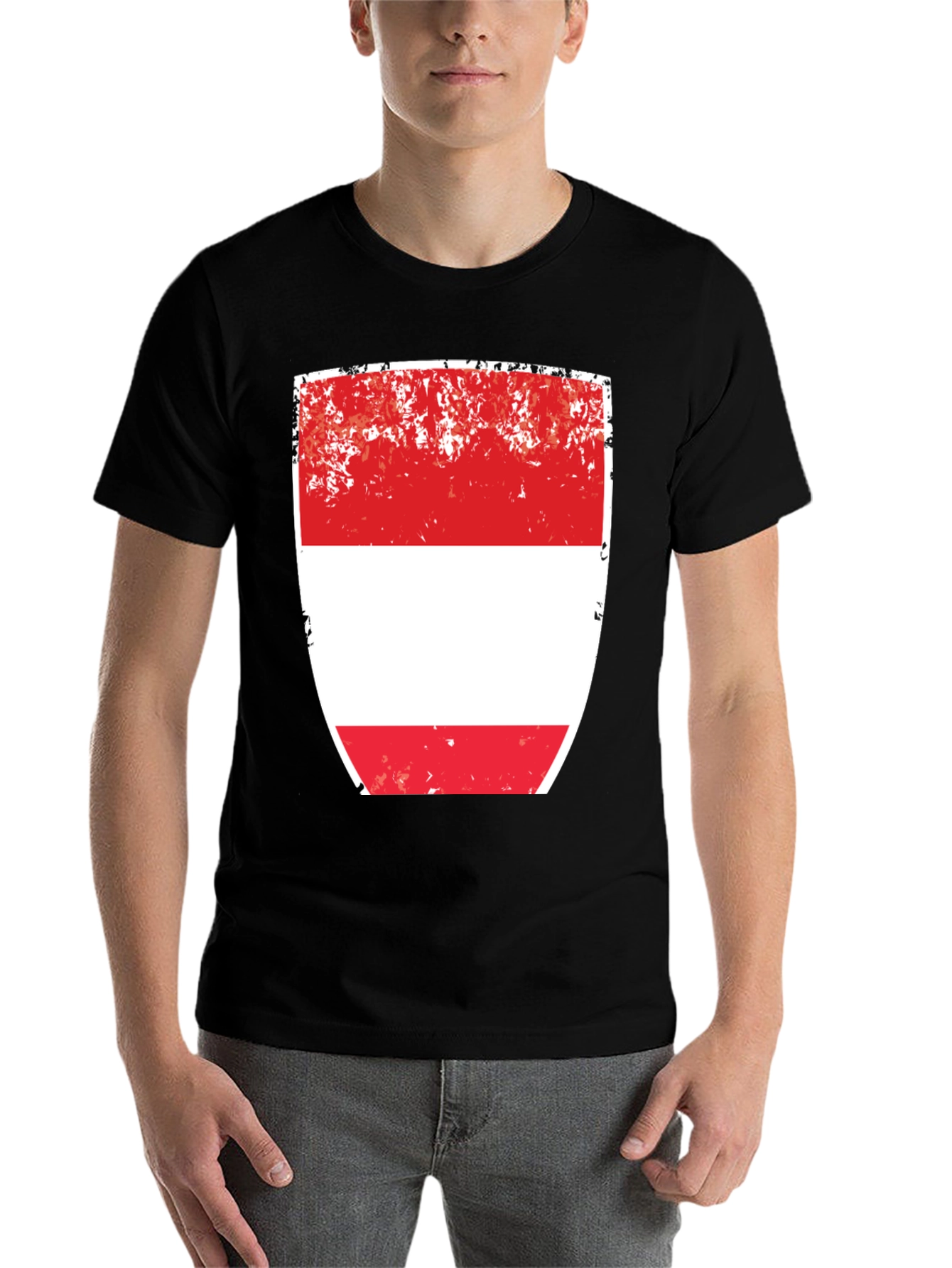 Black Austria Flag T-Shirt - Red and White Shield Design view 7