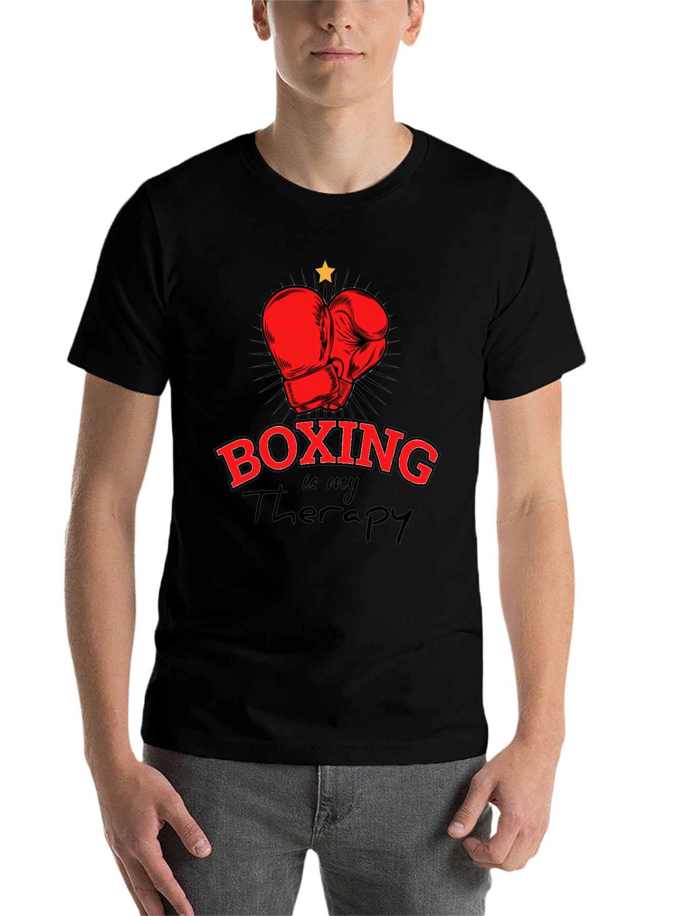 Black Boxing is My Therapy T-Shirt - Black view 7