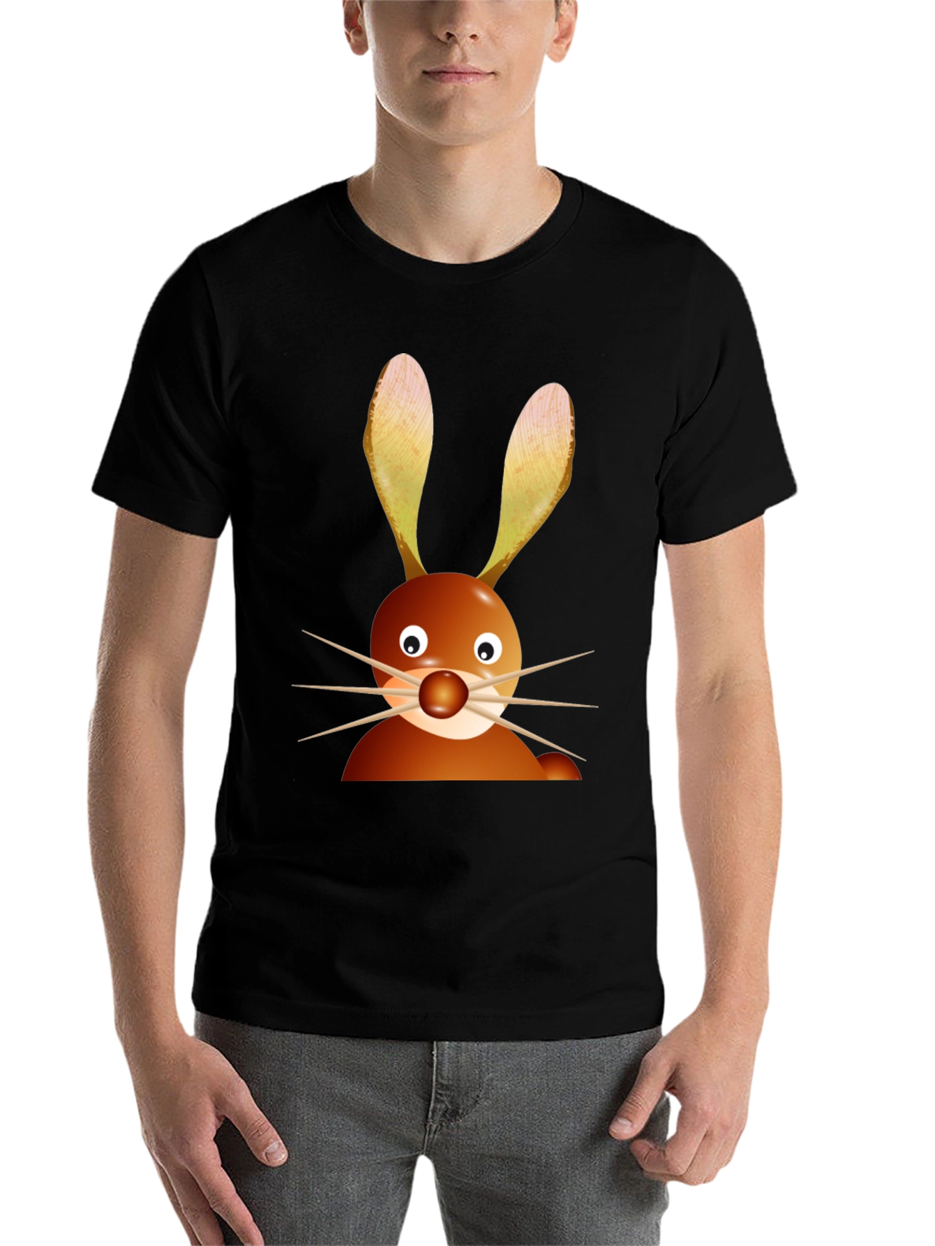 Black Funny Cartoon Bunny Rabbit Graphic Tee - Black view 7