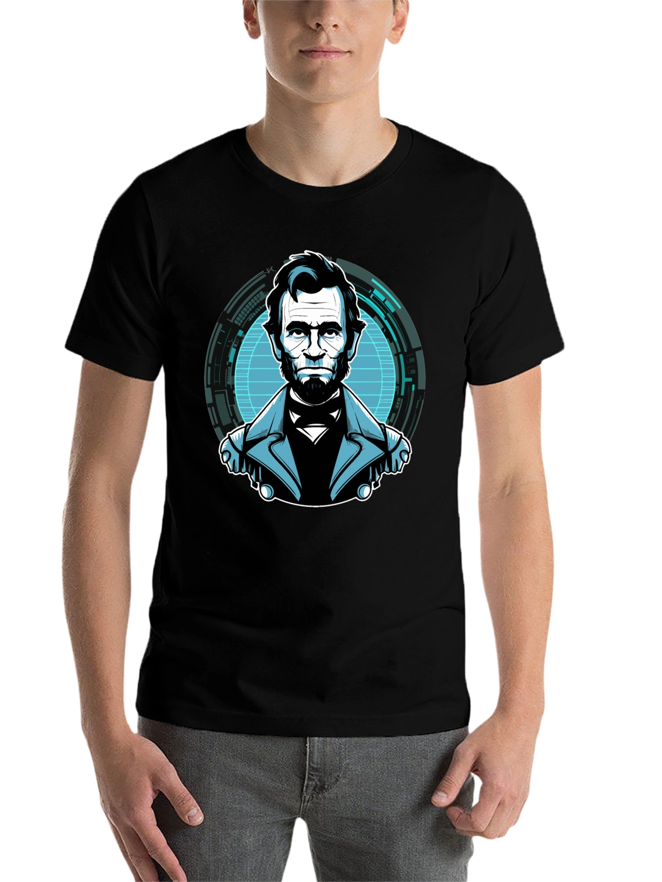Black Abe Lincoln Tech Graphic Black T-Shirt view 7