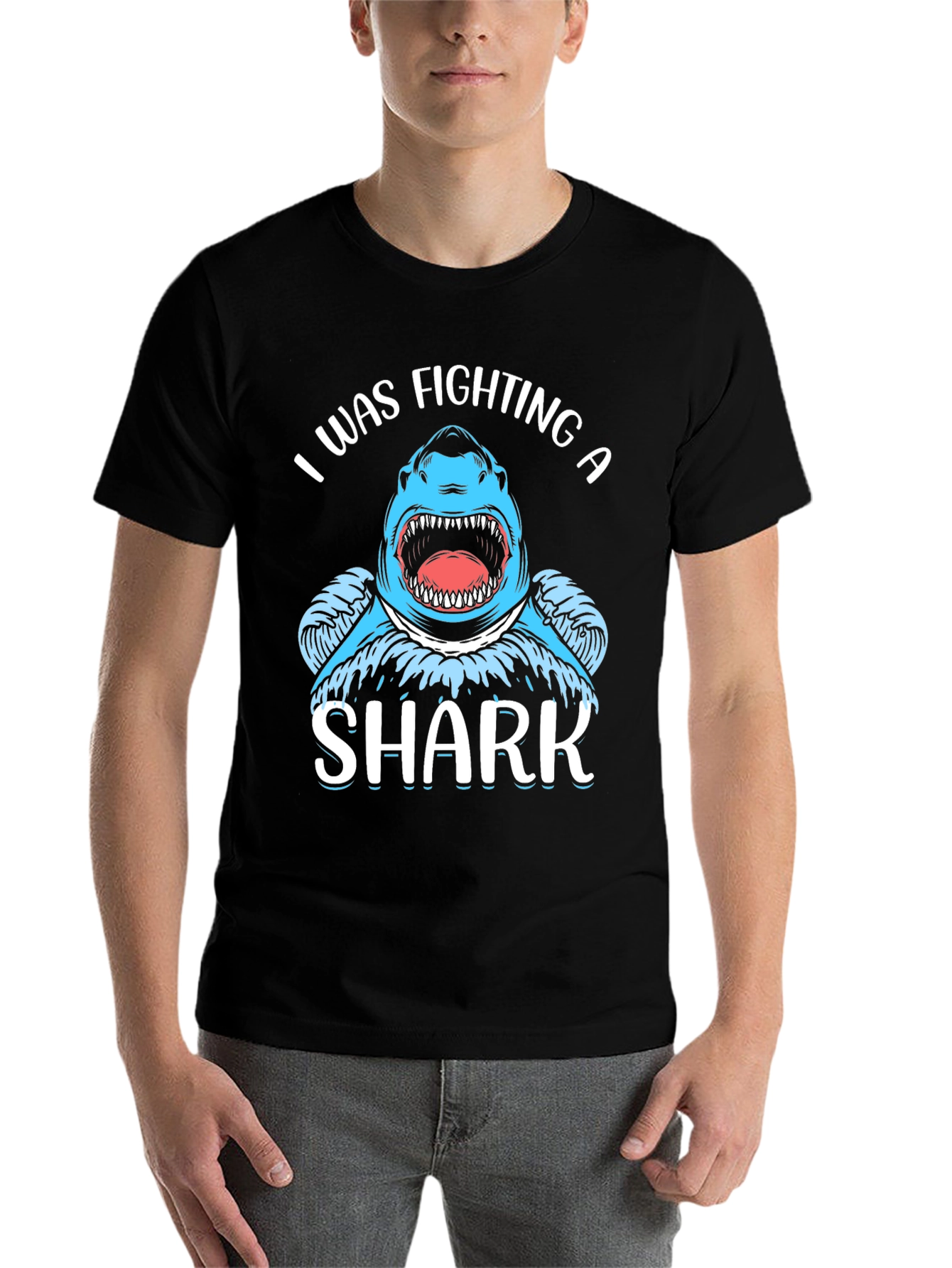 Black I Was Fighting a Shark Black T-Shirt view 7
