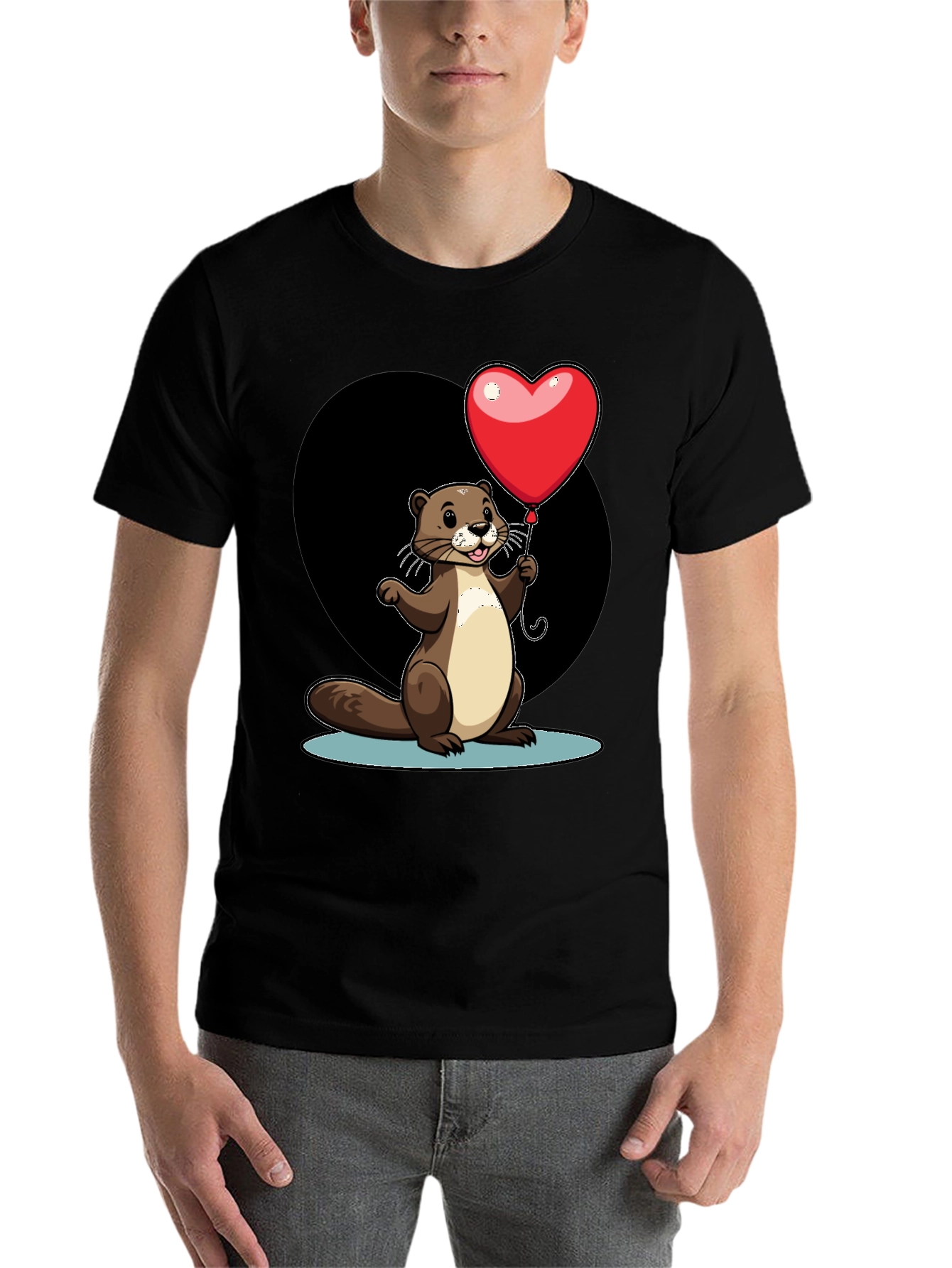 Black Heart Balloon Otter Graphic Tee - Valentine's Day view 7