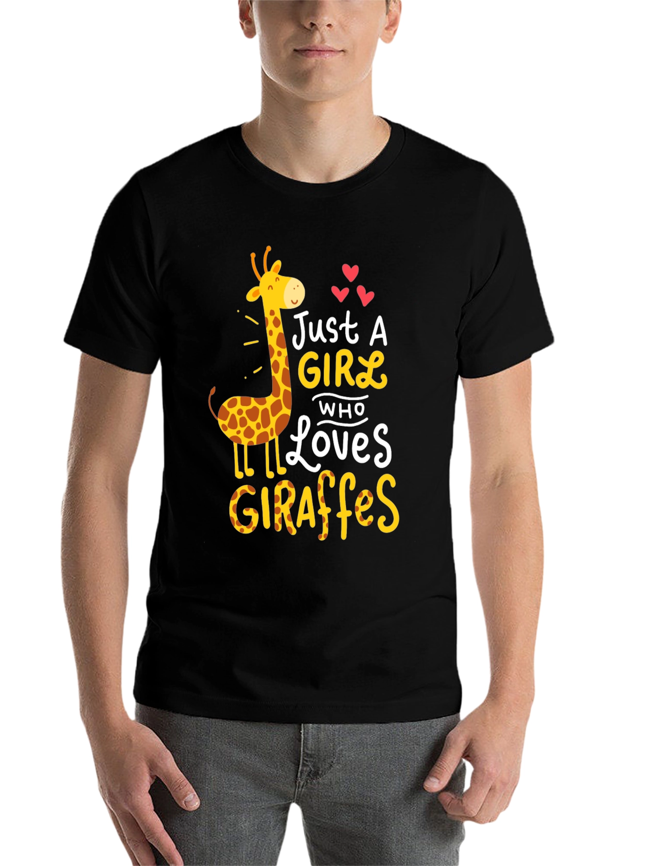 Black Just a Girl Who Loves Giraffes T-Shirt view 7