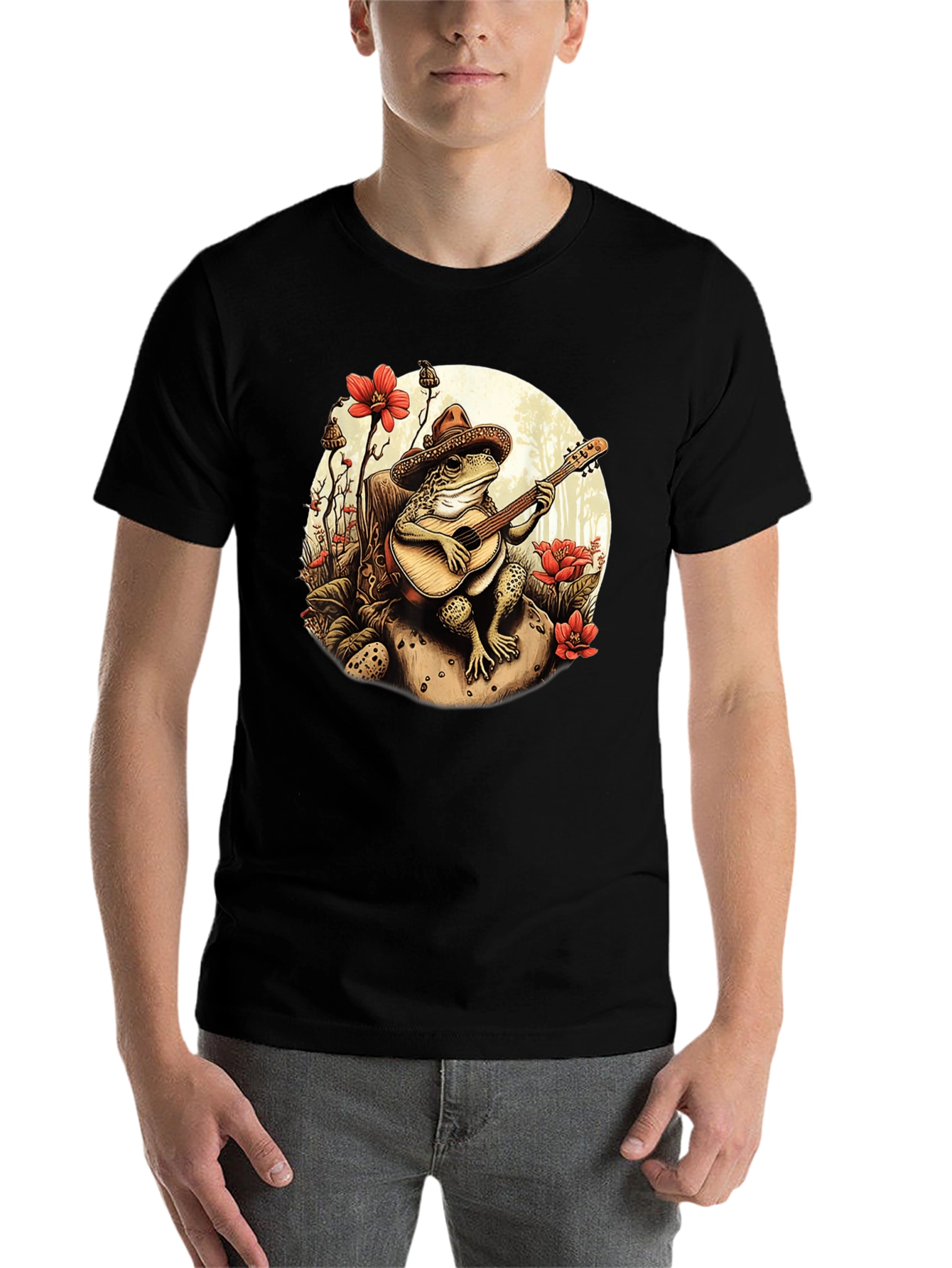 Black Frog Guitarist T-Shirt - Musical Amphibian Design view 7
