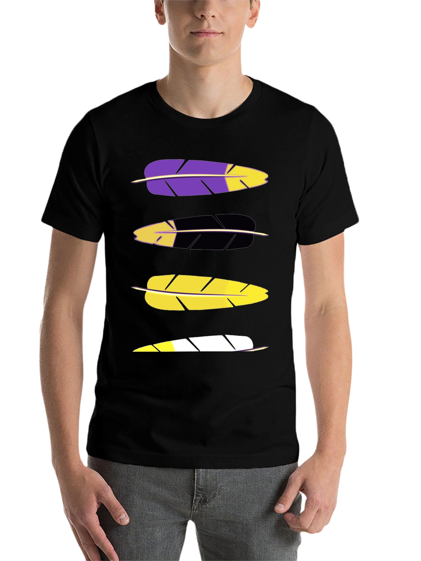 Black Feather Graphic Tee - Black Cotton Blend Casual T-Shirt view 7