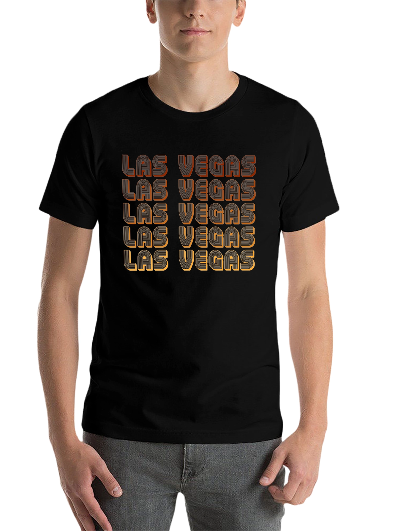 Black Las Vegas Retro Text Black T-Shirt view 7