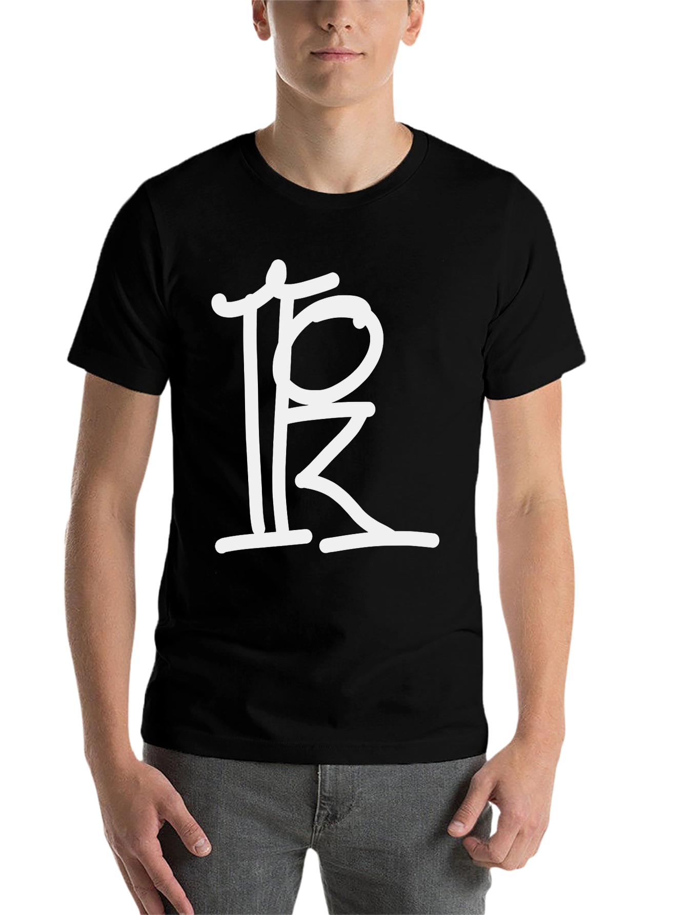 Black Men's Black T-Shirt with Abstract White Graphic view 7