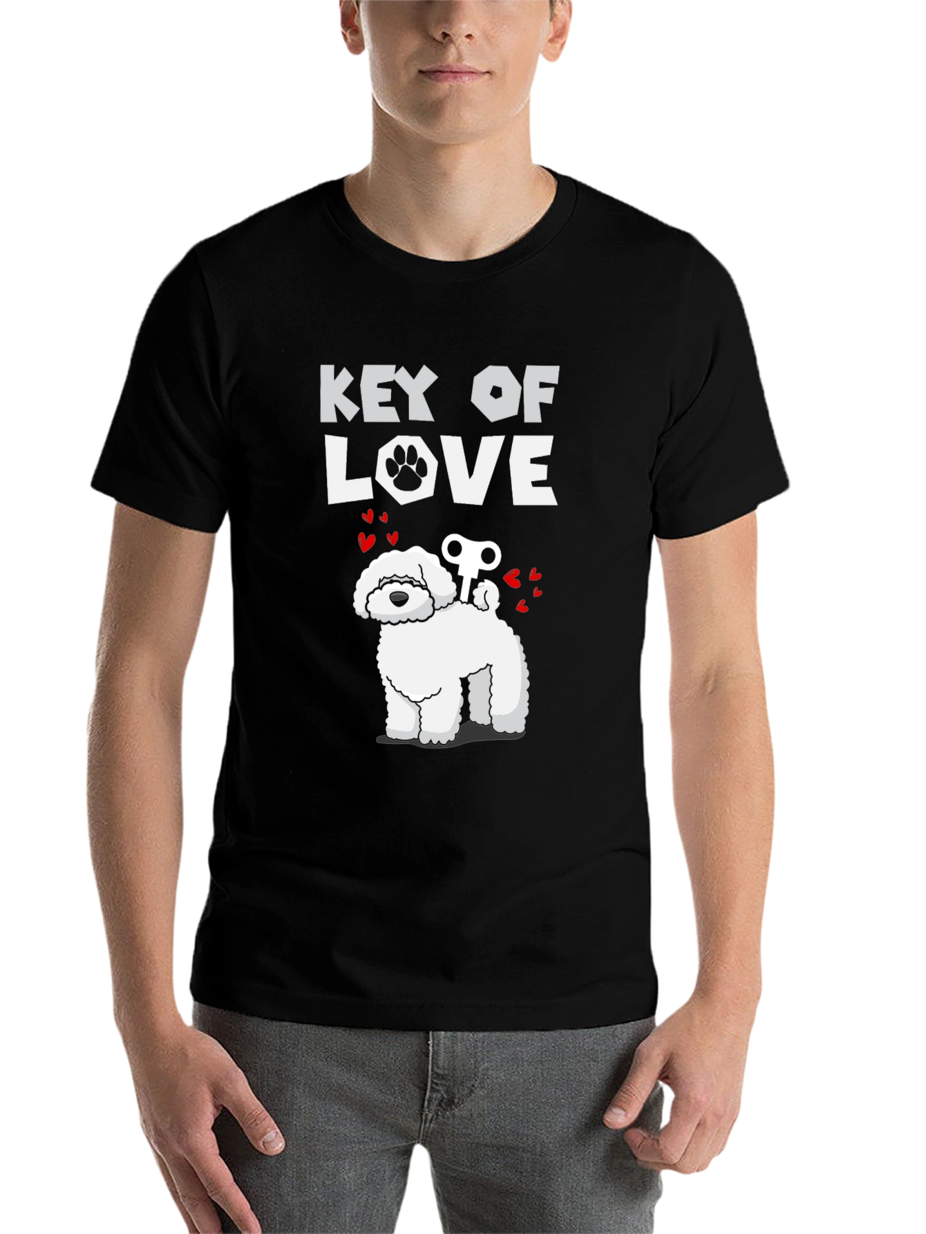 Black Key of Love Dog Graphic Tee - Novelty Dog Lover Shirt view 7