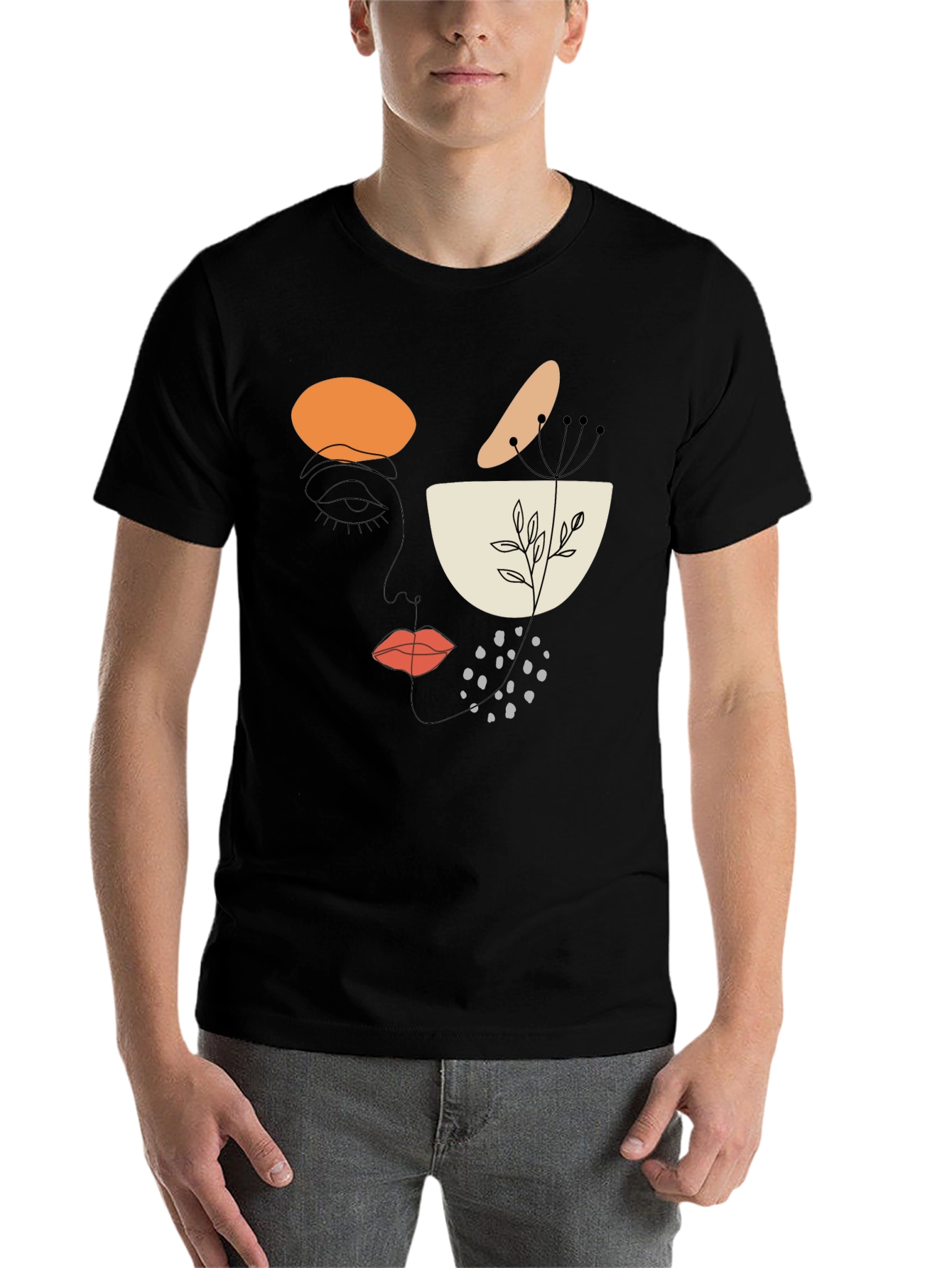 Black Abstract Face Graphic T-Shirt - Modern Art Tee view 7