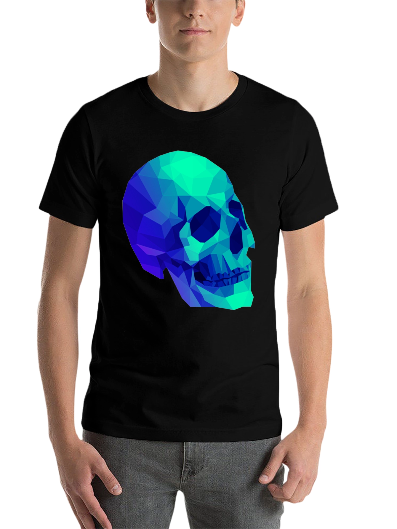 Black Geometric Skull Graphic Black T-Shirt view 7