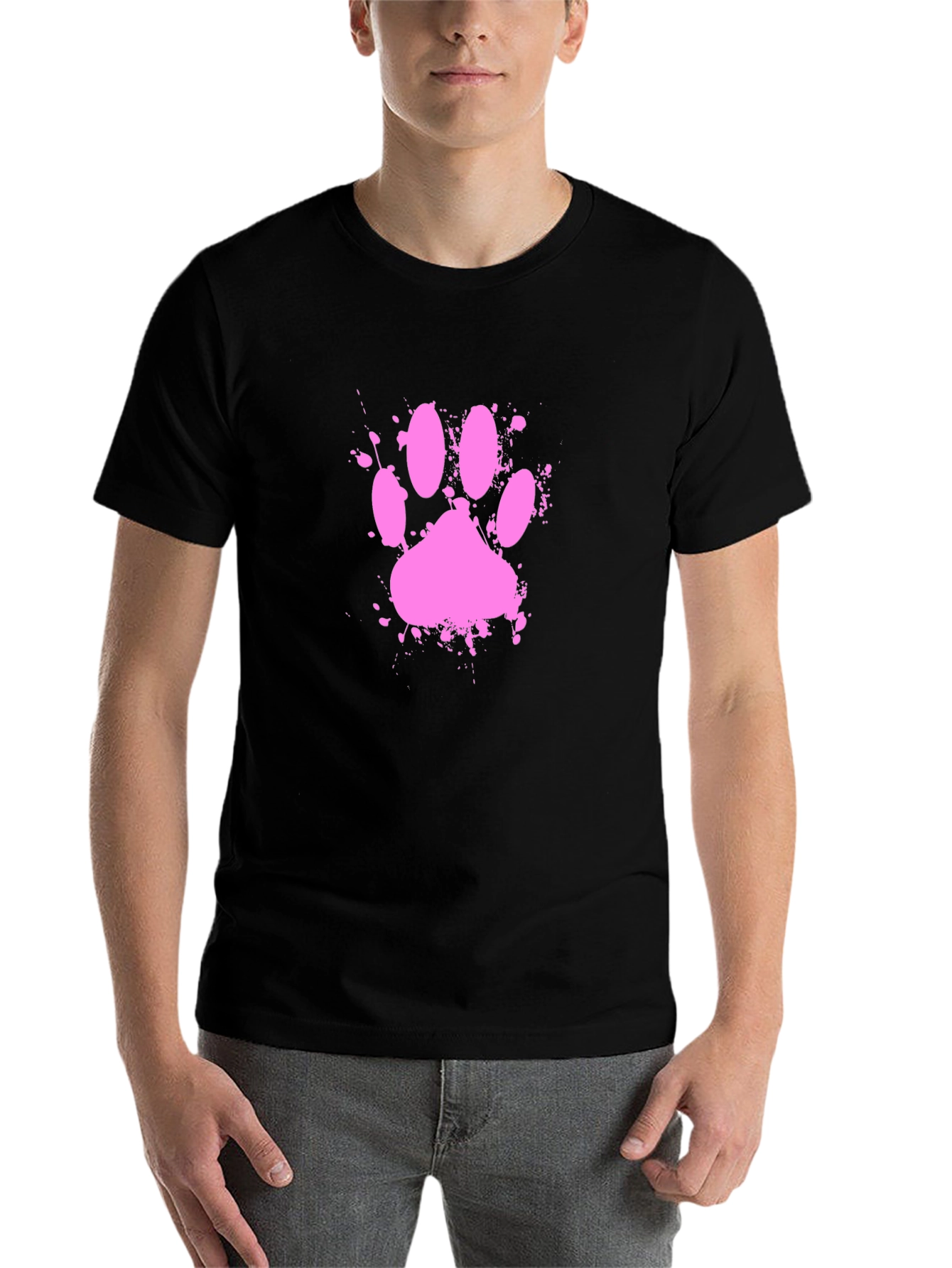 Black Pink Paw Print Splatter T-Shirt view 7