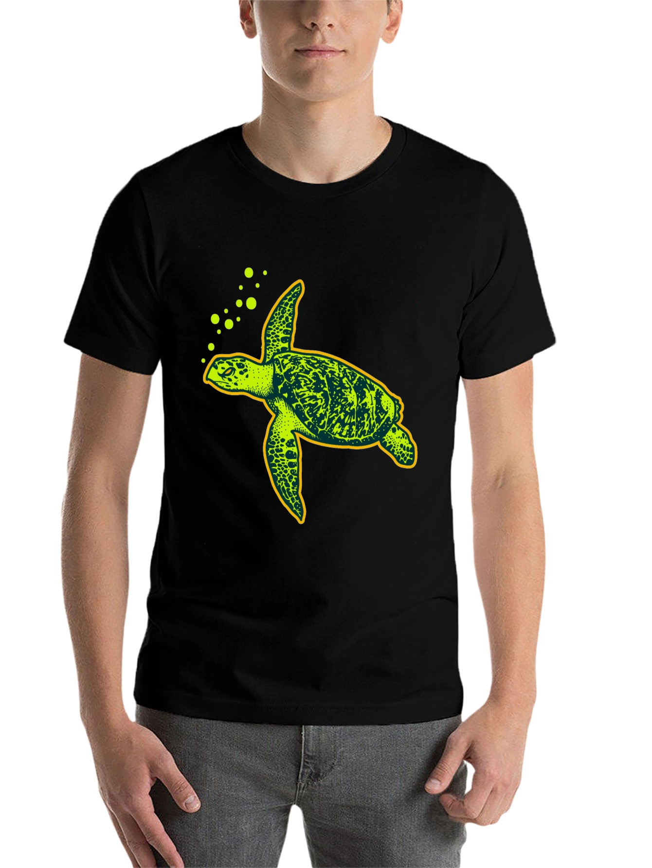 Black Sea Turtle Graphic Tee - Black Cotton T-Shirt view 7