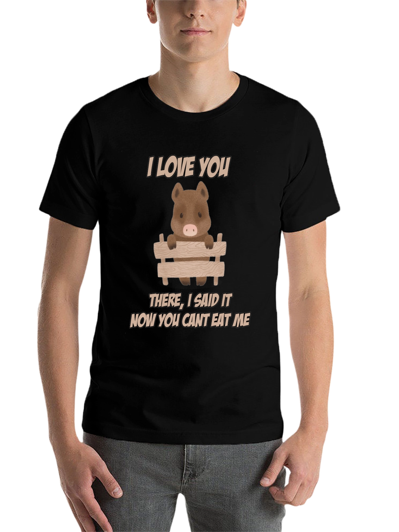 Black I Love You Pig T-Shirt - Funny Animal Tee view 7