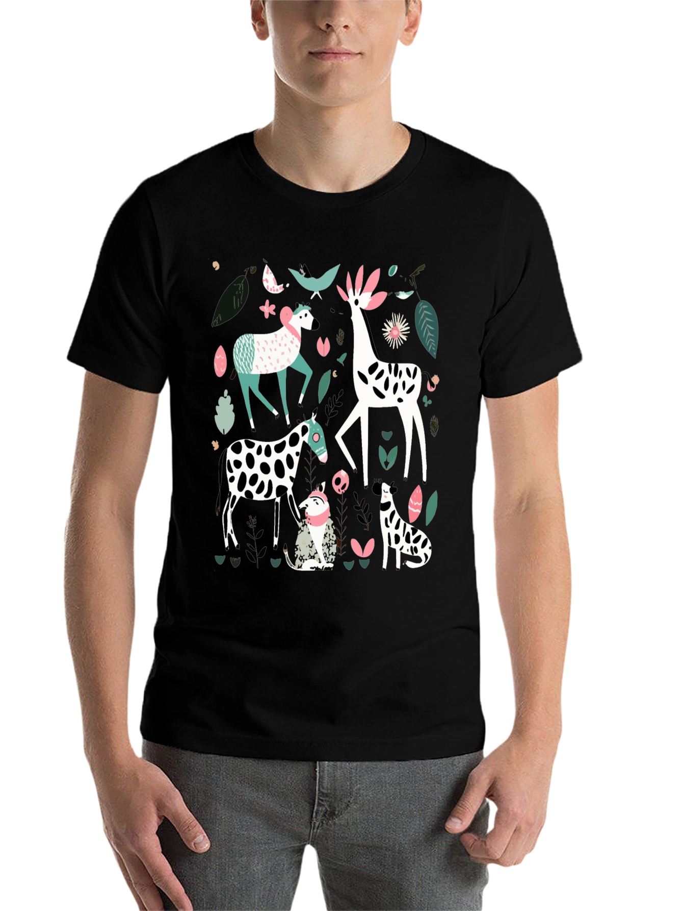 Black Whimsical Animal Print Tee - Unique Graphic Design view 7