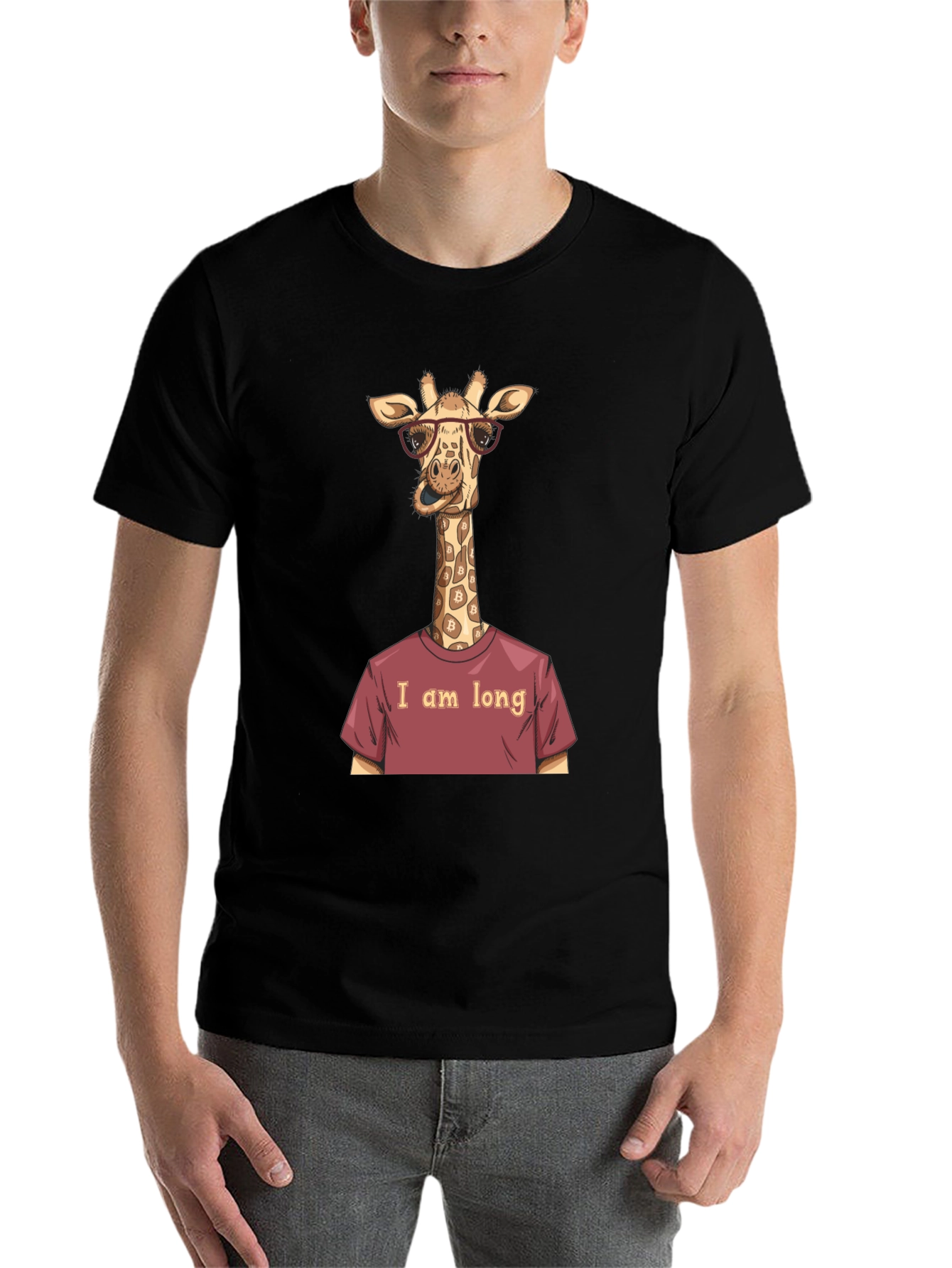 Black Funny Giraffe Bitcoin Investor T-Shirt view 7