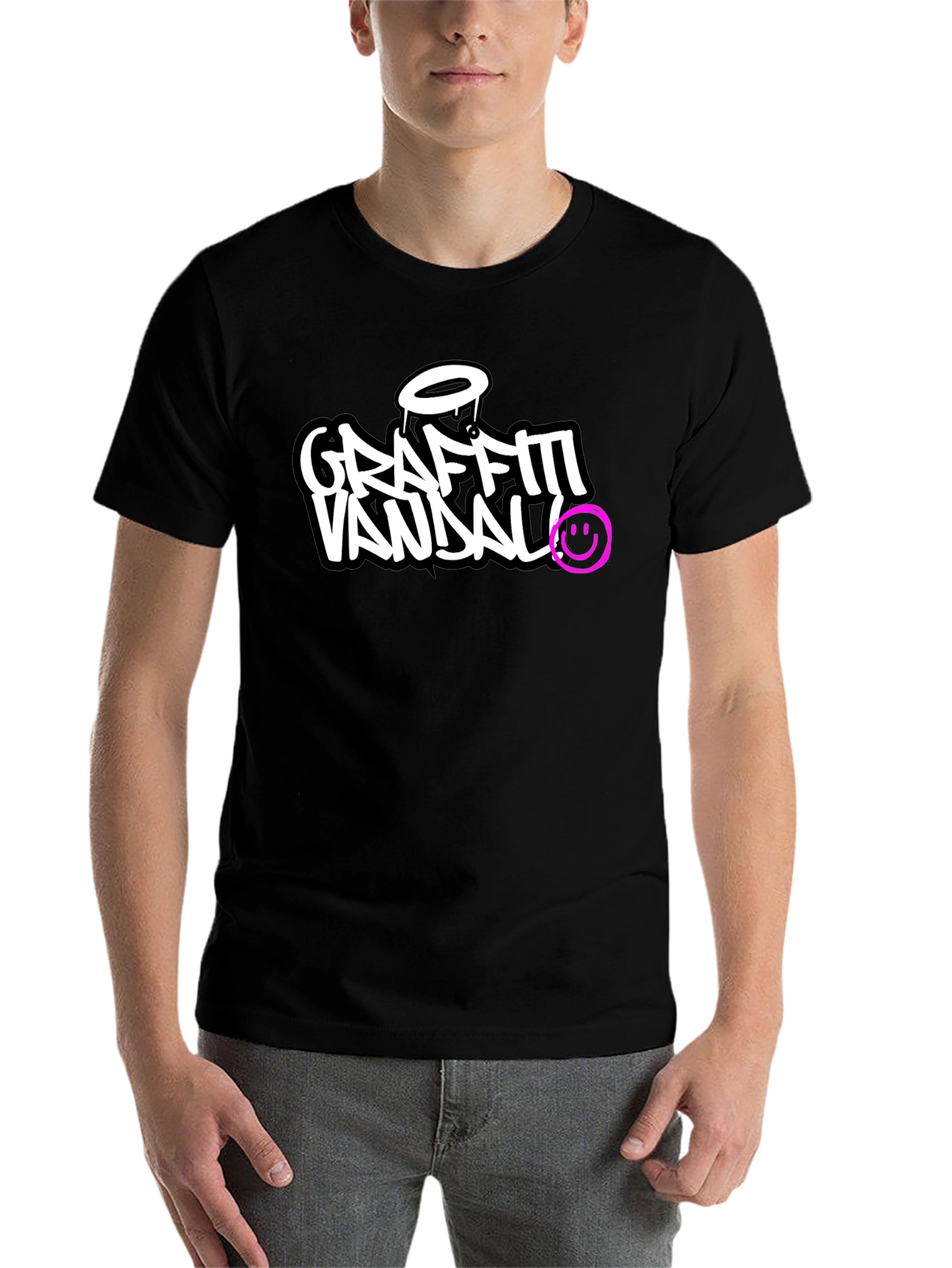 Black Graffiti Vandal T-Shirt - Black Crew Neck Tee view 7