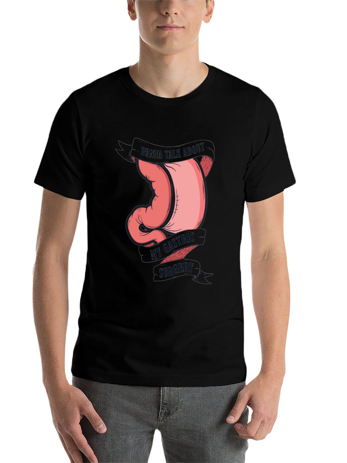 Black Gastric Humor Tee - Wanna Talk About My Gastric Surgery T-Shirt view 7