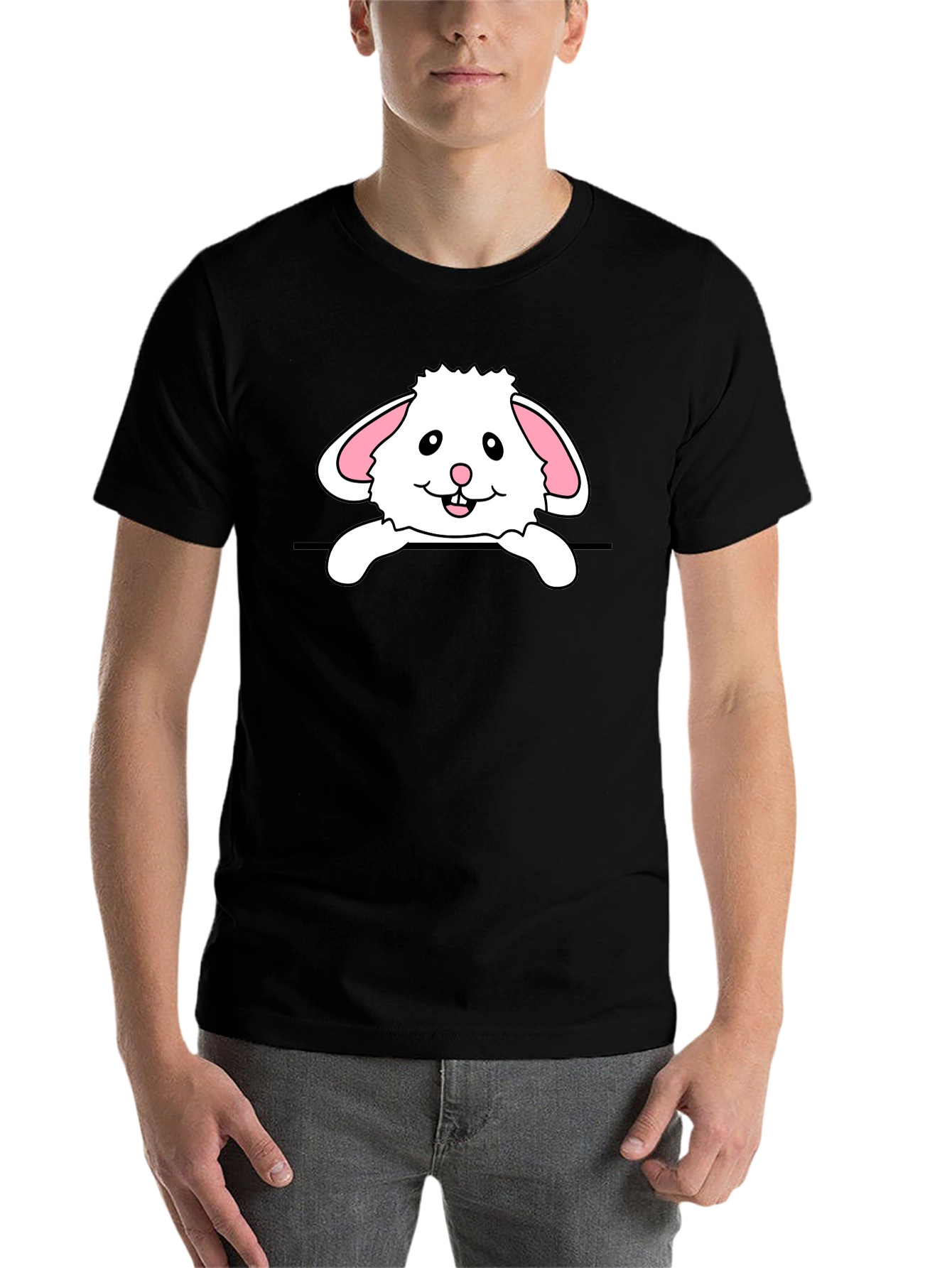 Black Cute Bunny Rabbit Graphic Black T-Shirt view 7