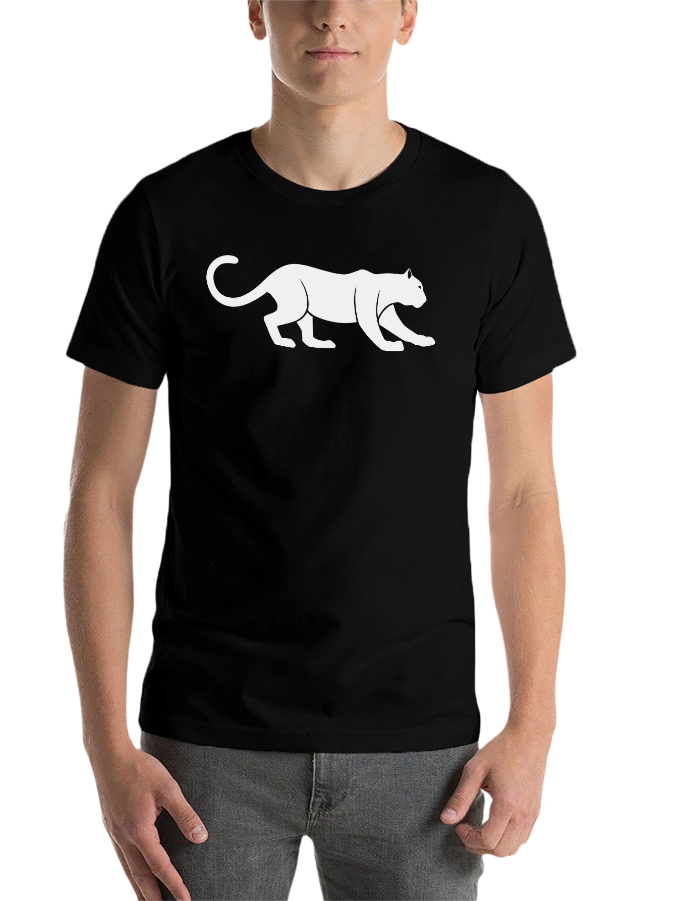 Black Black T-Shirt with White Panther Graphic view 7