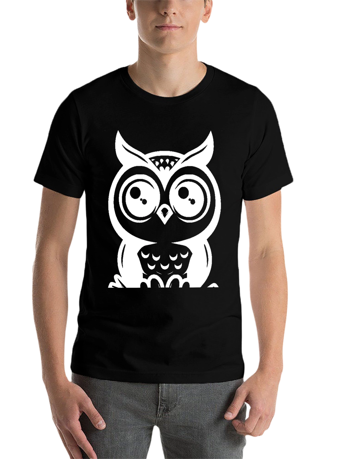 Black Owl Graphic Tee - Black Cotton T-Shirt view 7