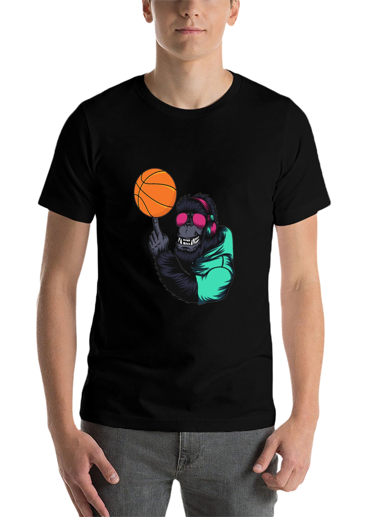 Black Cool Gorilla Basketball Graphic Tee view 7