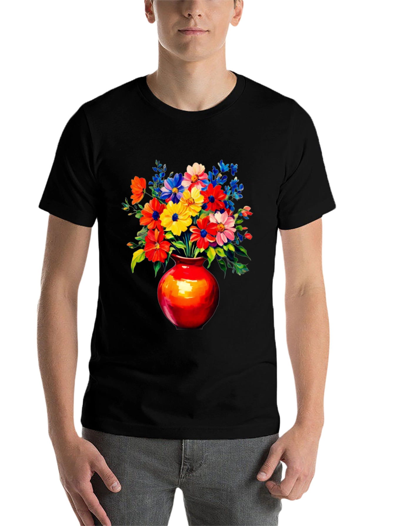 Black Floral Vase Graphic Tee - Vivid Black T-Shirt view 7