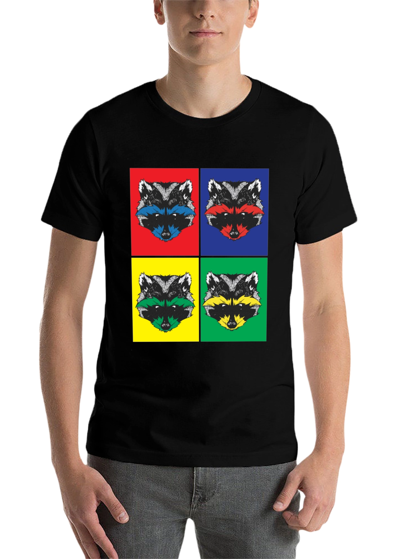 Black Pop Art Raccoon T-Shirt | Quirky Graphic Tee view 7