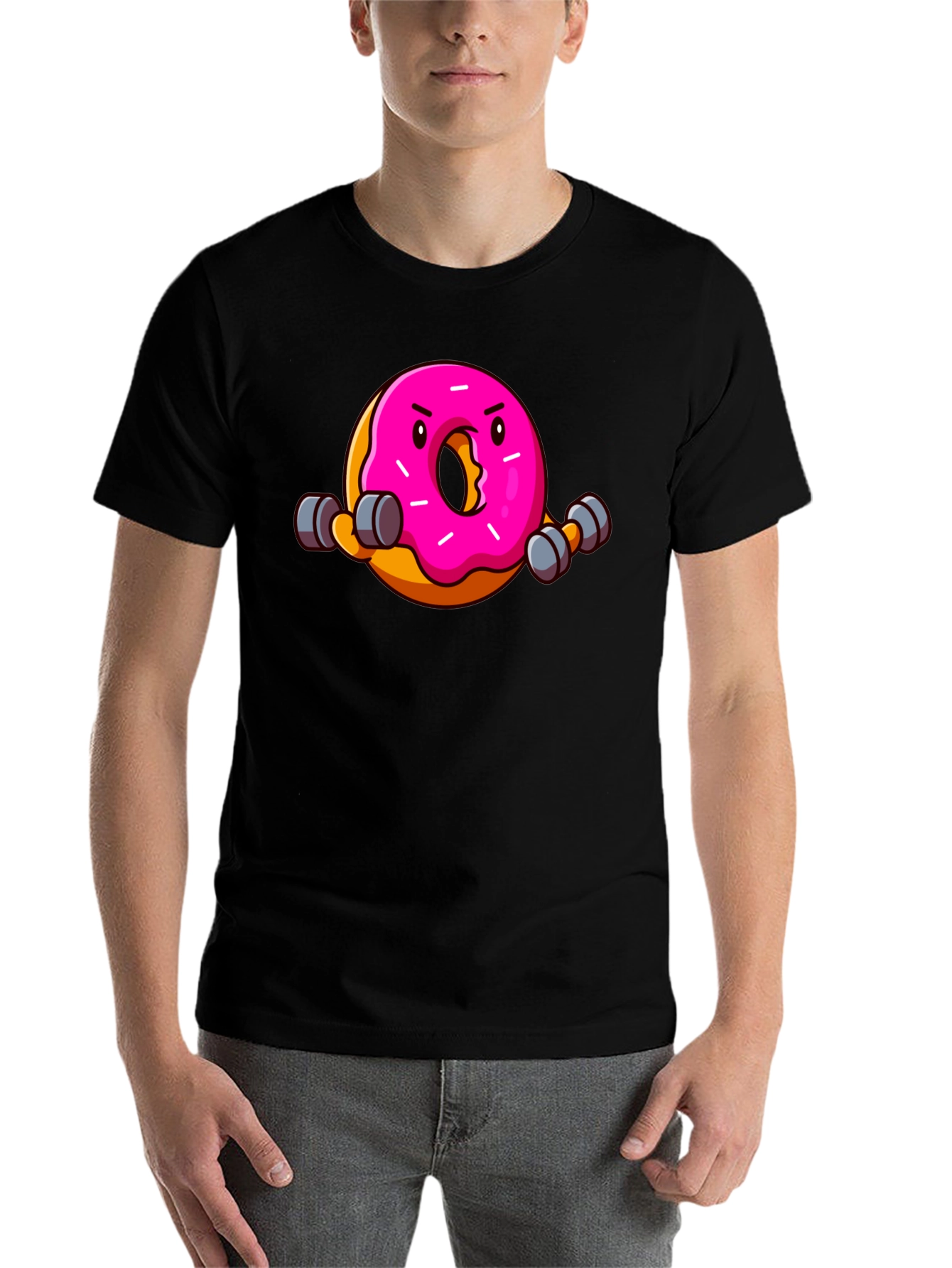 Black Donut Lifting Weights Funny T-Shirt view 7
